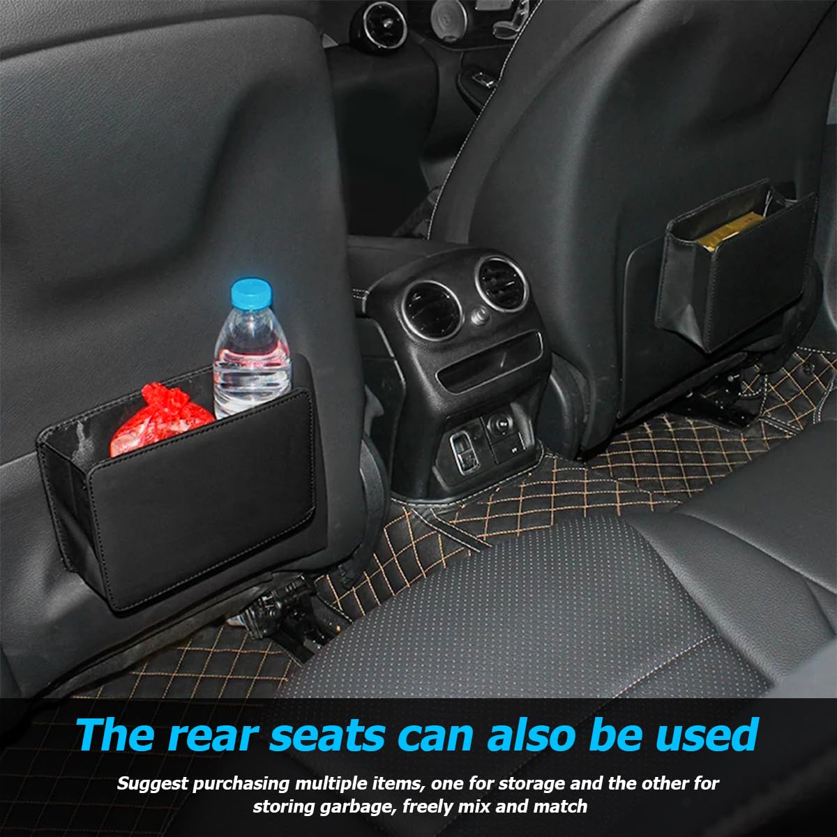 Foldable Waterproof Car Trash Can - Leakproof Hanging Mini Garbage Bin with 2 Roll Trash Bags, Universal Vehicle Organizer for Sedans, SUVs & Trucks (Beige) | Perfect for Road Trips, Commuting & Family Travel