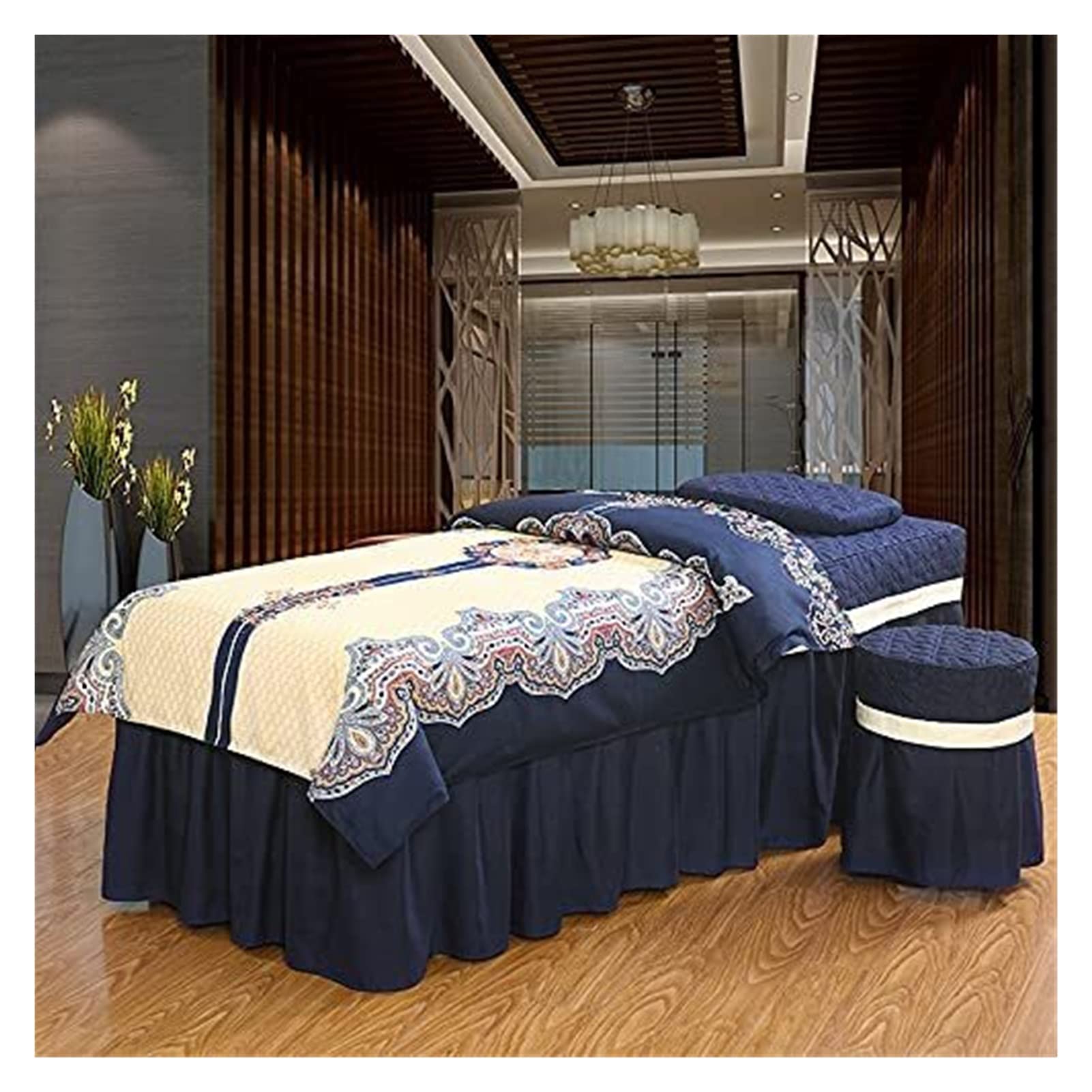 SPA Treatment Beauty Salon Massage Table Bed Skirt Set - 4-Piece Soft Cotton Facial Bed Cover with Square Head Design for Physiotherapy & Skincare Treatments | Perfect for Professional Salons, Spas & Home Use