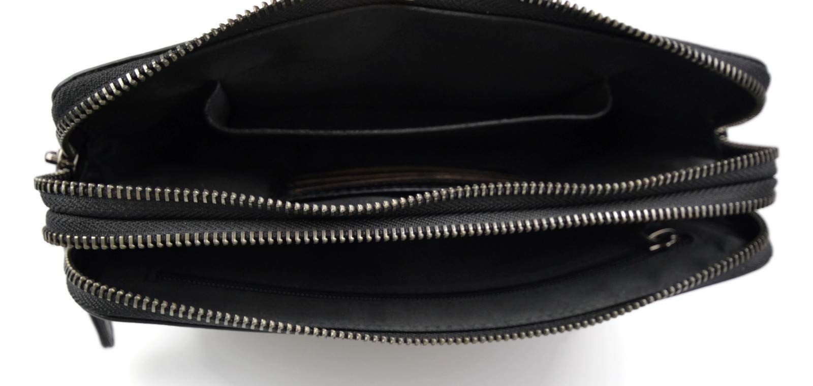 Stylish Black Leather Clutch Bag with Zipper - Premium Leather Zippered Pouch for Women - Perfect for Evening Parties, Weddings & Date Nights