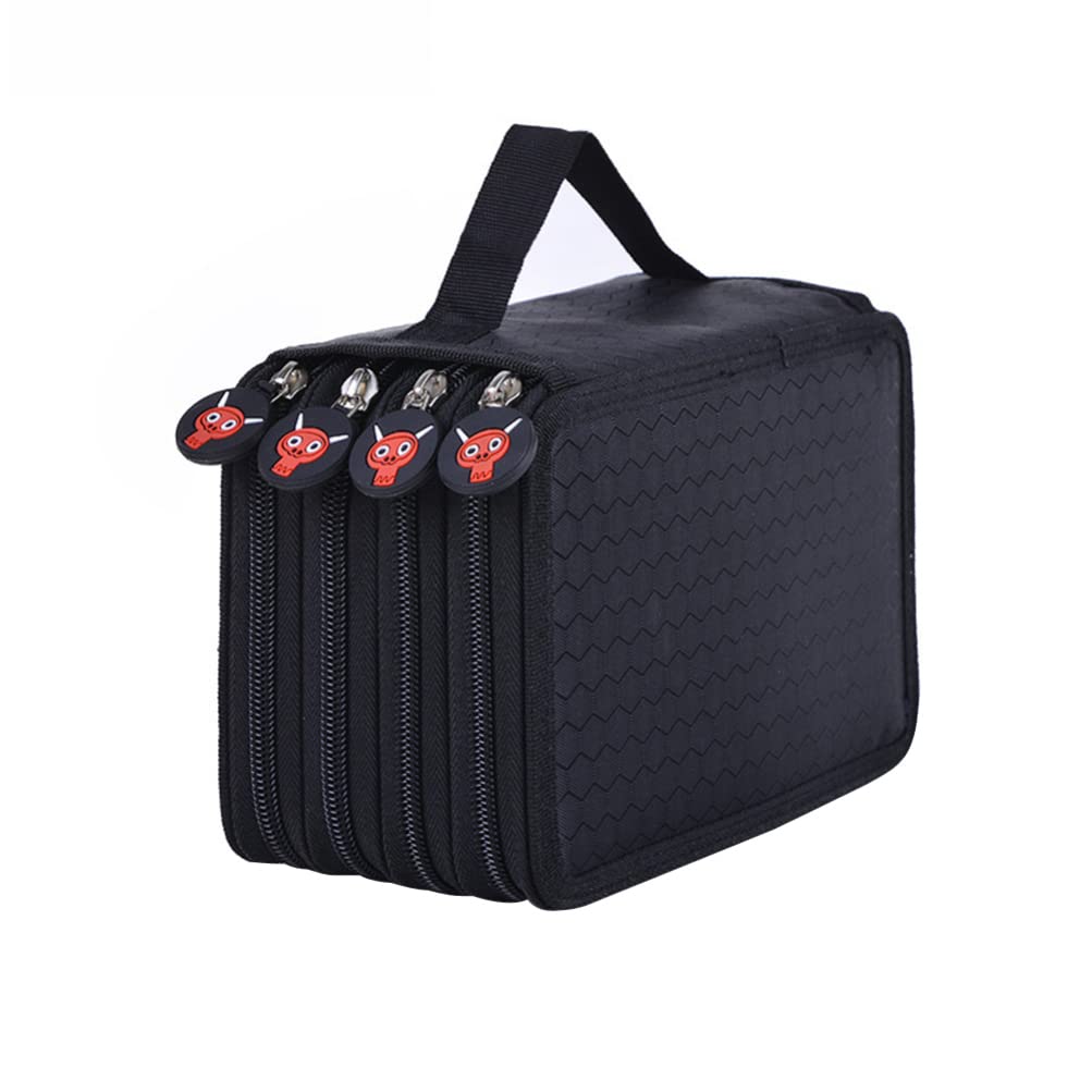 NUOBESTY 72-Slot Colored Pencil Case - 4-Layer Oxford Fabric Pen Organizer for Pencils, Gel Pens & Markers - Perfect for School, Office & Art Supplies Storage (Black)