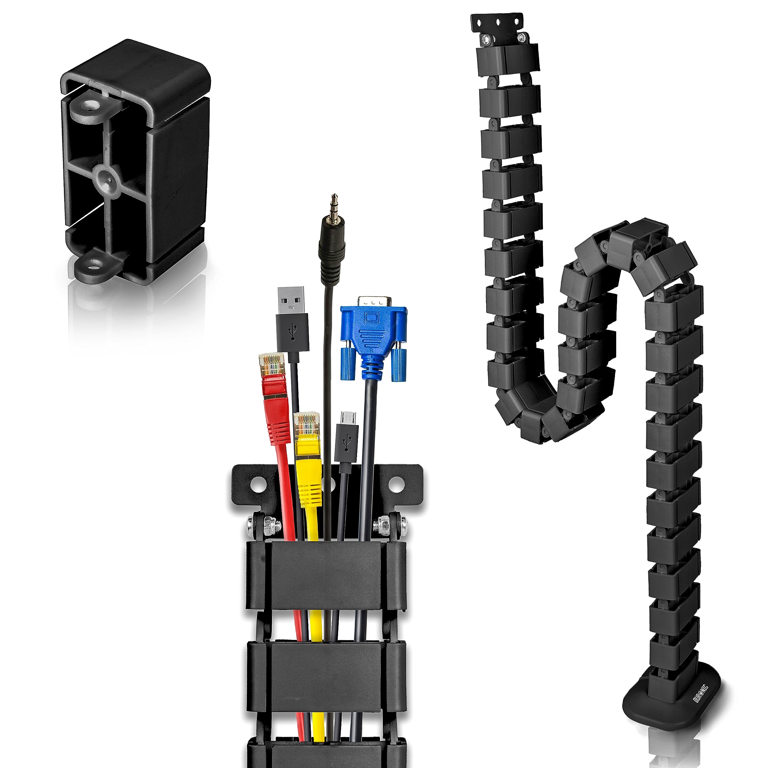 Duronic Cable Management Spine CM1DM BK - 130cm Black Cable Organizer for Standing Desks & Workstations | 4-Channel Wire Tidy Holds 16+ Cables | Perfect for Home Office, Gaming Setup & Computer Workstations