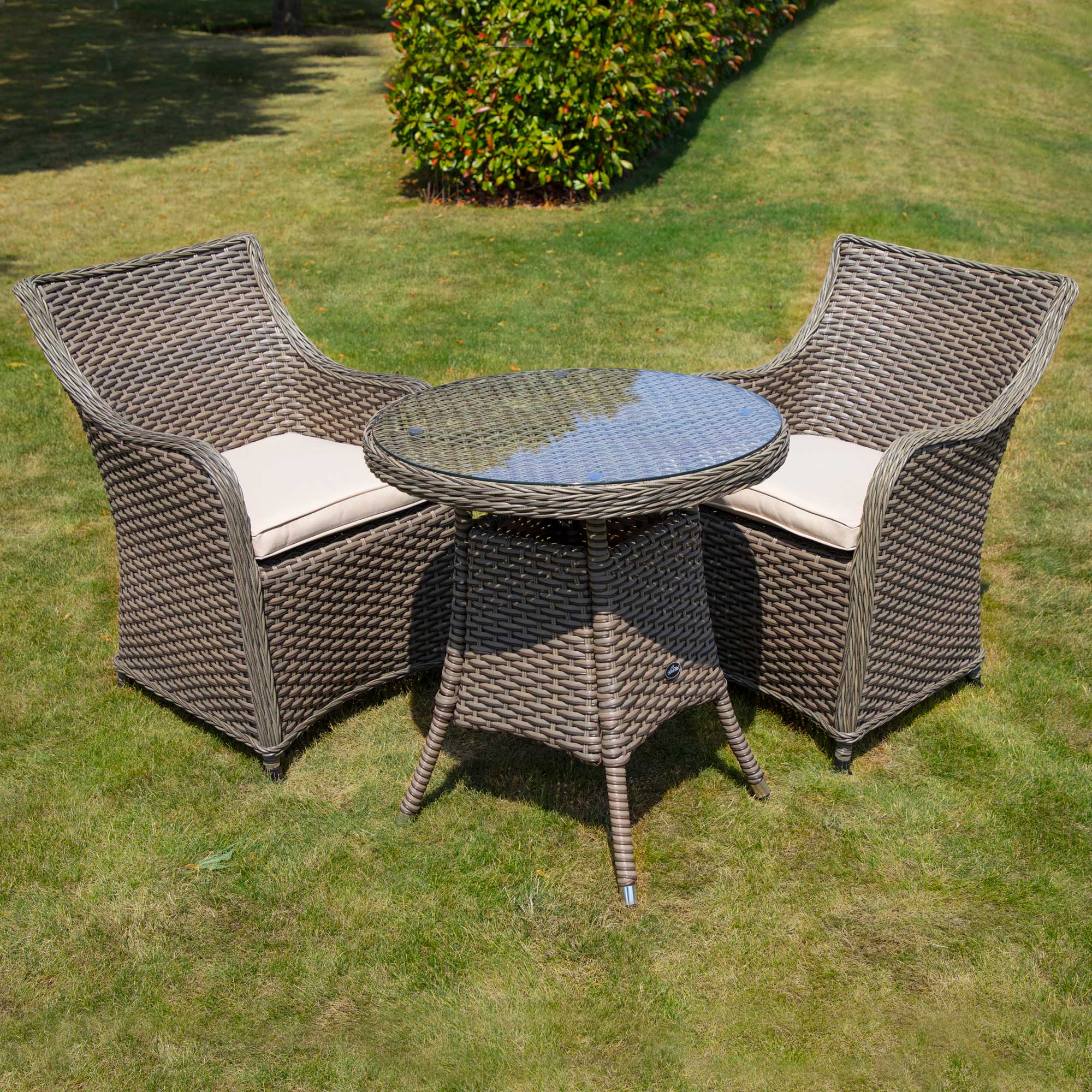 Chester 3-Piece Rattan Wicker Outdoor Dining Set with Tempered Glass Table Top - Brown DG86 | Patio, Garden & Backyard Furniture for Dining Al Fresco