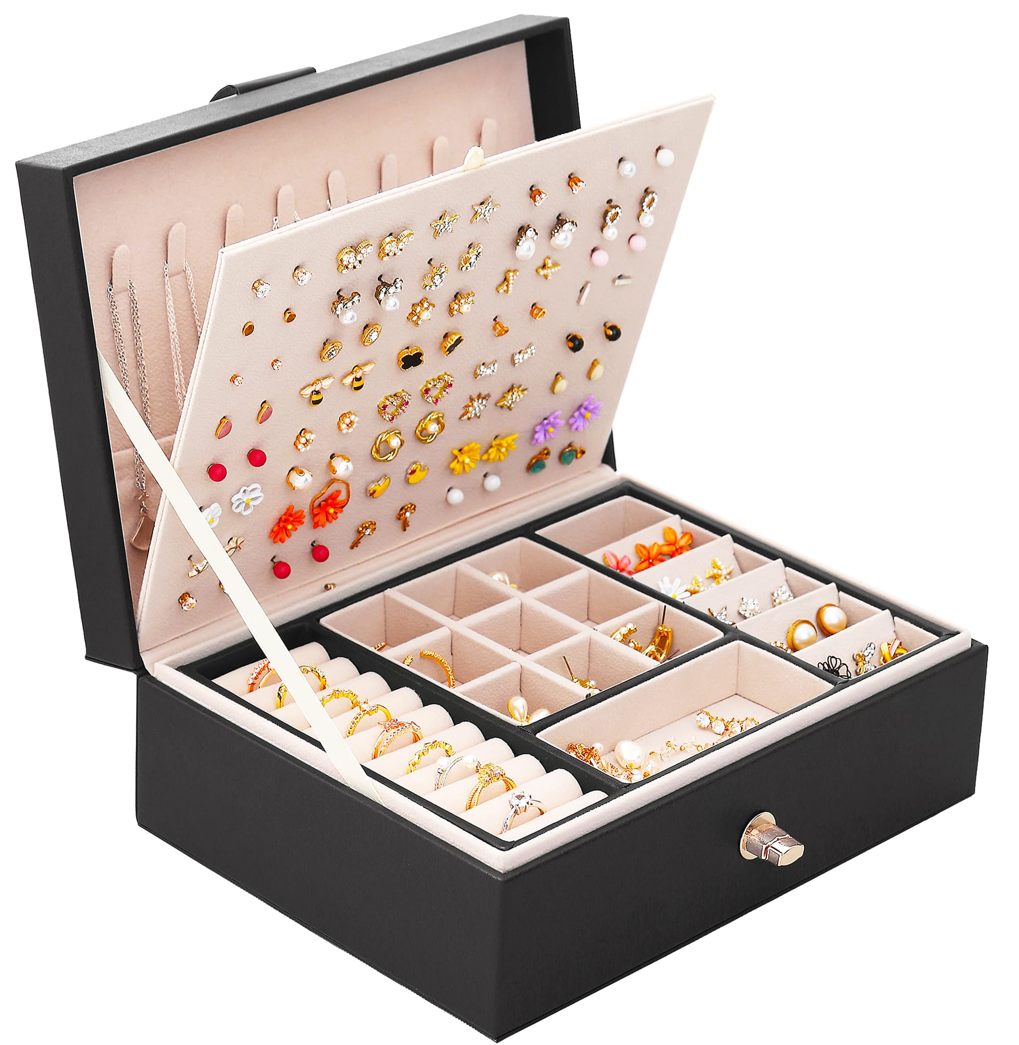 Women's Jewelry Box - Elegant Earring Organizer for Girls & Women, Black - Perfect for Travel, Home, and Office Jewelry Storage