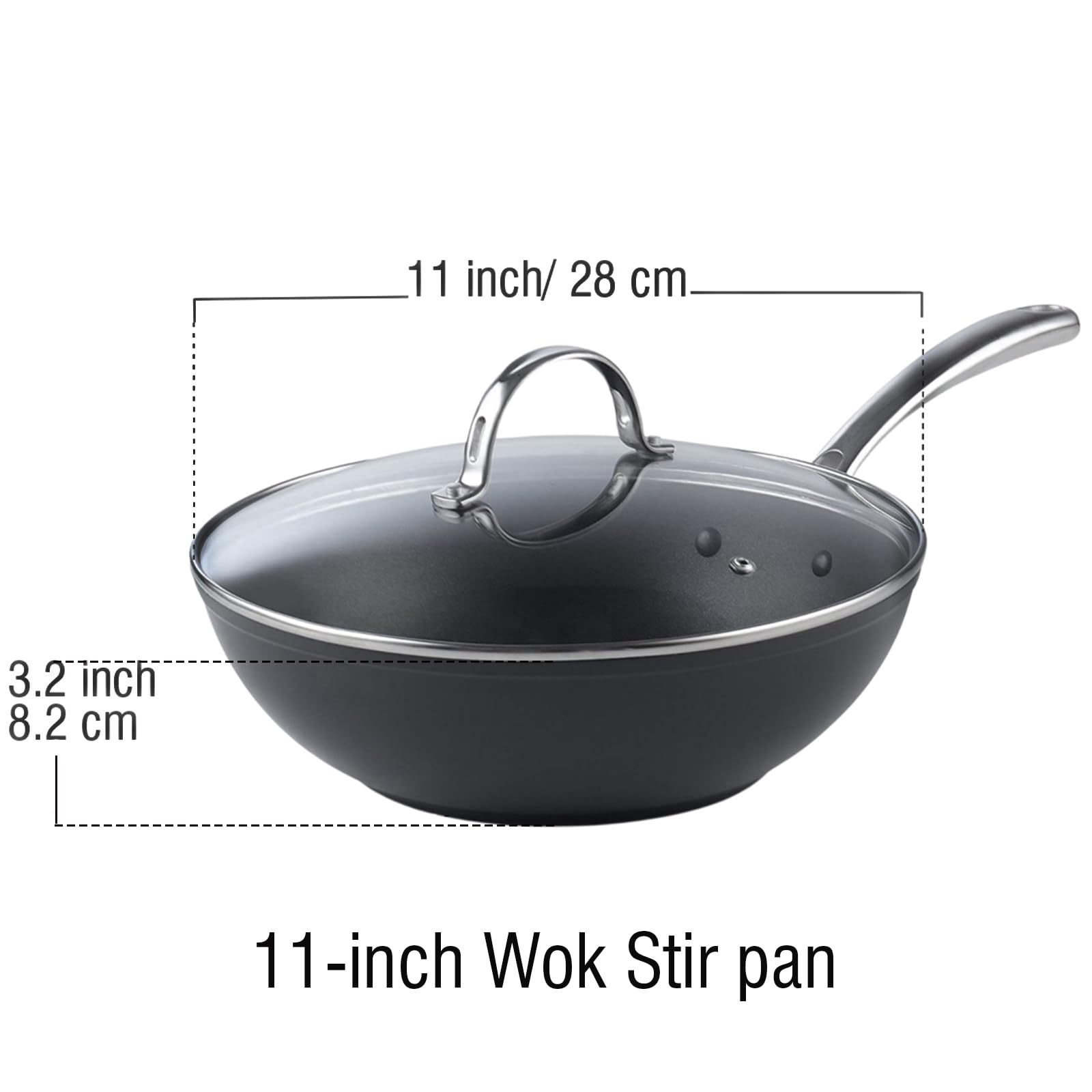 **Cooks Standard 11-Inch Nonstick Stir-Fry Wok Pan - Hard Anodized Deep Frying Pan with Glass Lid, Flat Bottom, Black - Perfect for Asian Cooking, Sautéing & Home Kitchen Use**