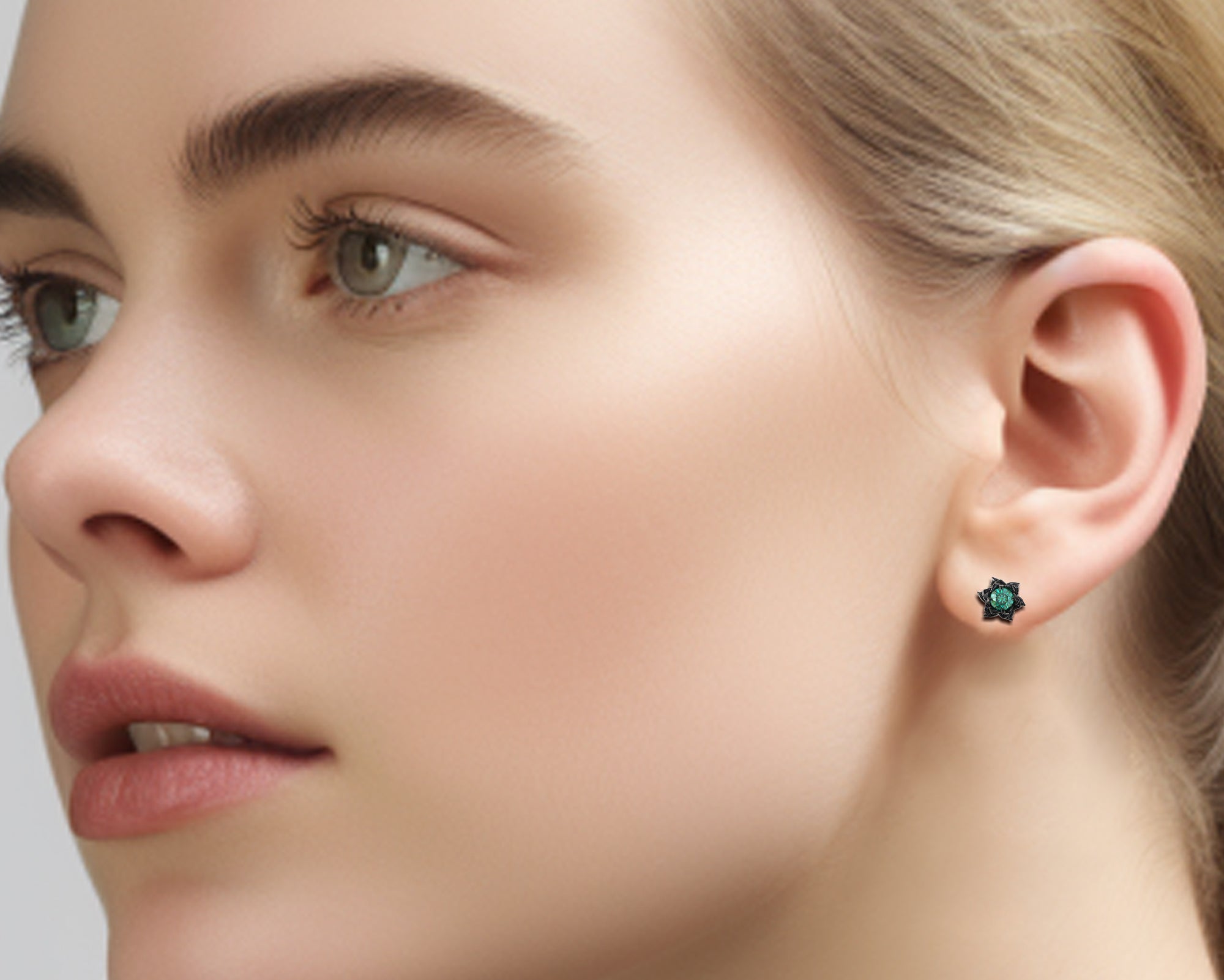Emerald Stud Earrings - 14K Gold Lotus Flower Earrings for Women | Elegant Jewelry Gift for Birthday, Anniversary & Special Occasions