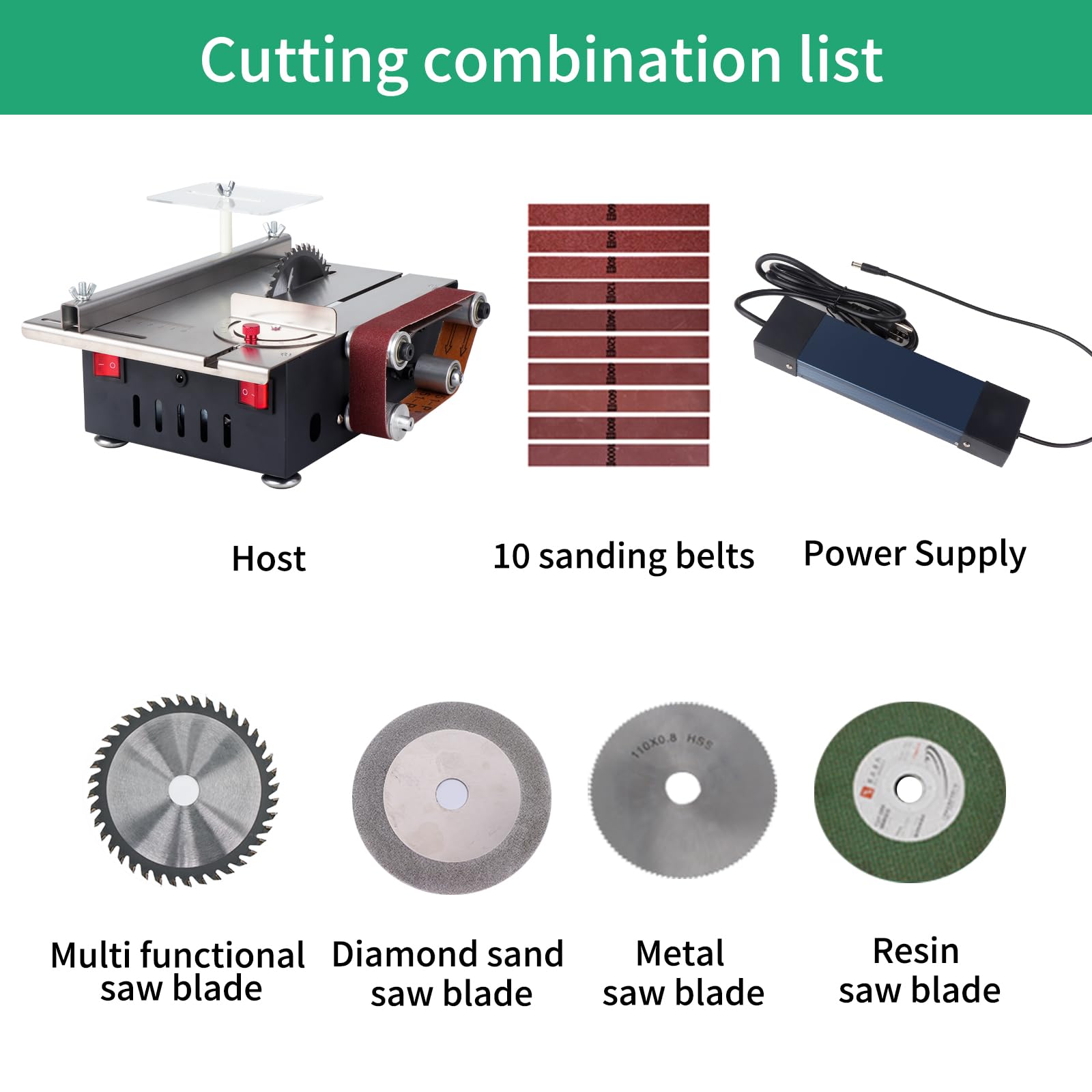 Mini Table Saw with 4 Blades & Belt Sander - Portable Multi-Functional Cutting & Sanding Machine for Wood, Metal, PCB, Acrylic & Plastic | Includes 10 Sanding Belts | Perfect for DIY Projects, Woodworking & Crafting (VGJ-2)