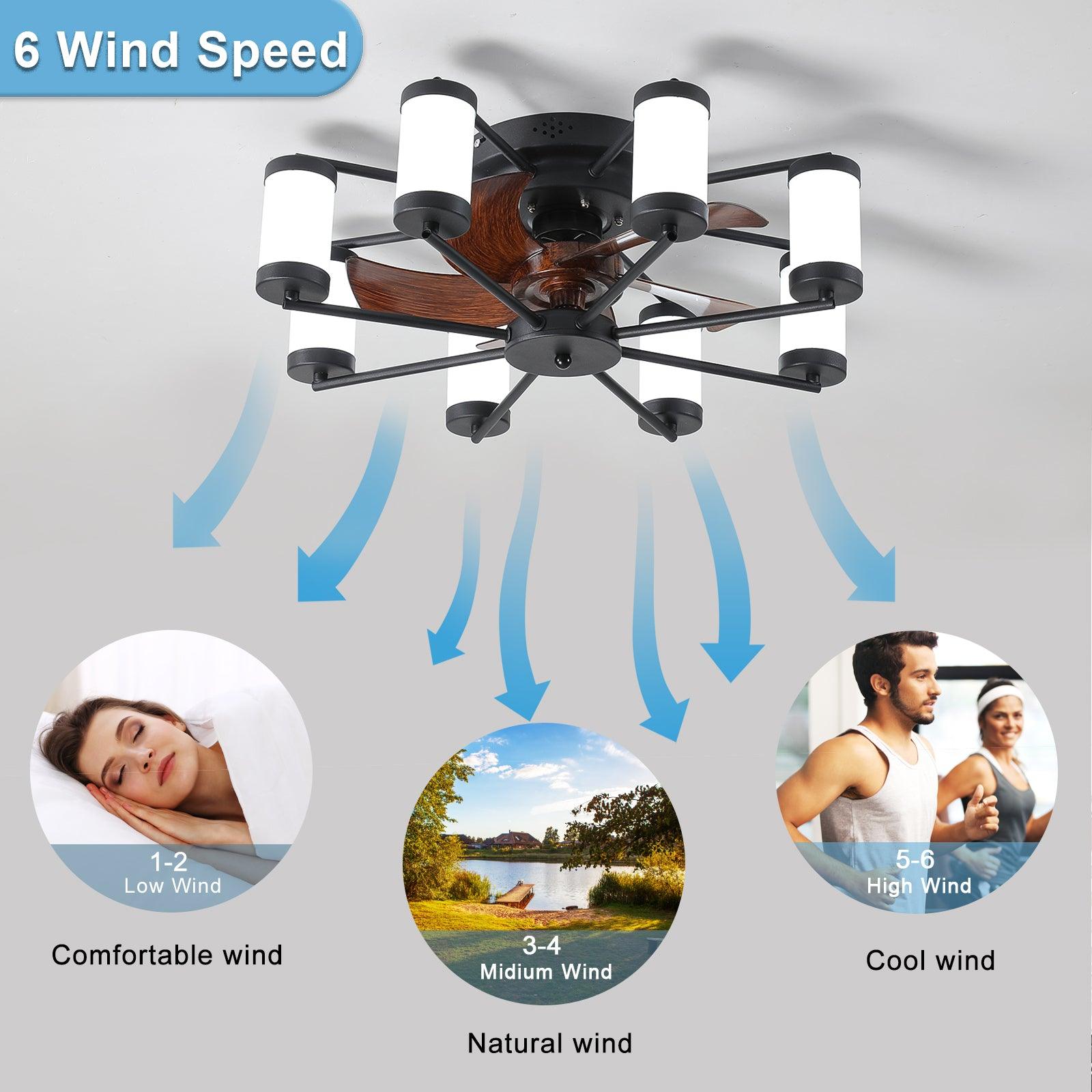 21.7 Inch Windmill Flush Mount Ceiling Fan with Light - Remote Control & Timer, Black - Perfect for Bedroom, Living Room, and Office Spaces