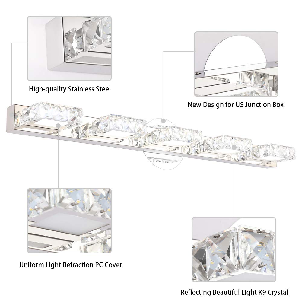 Aipsun 31.5 Inch Modern LED Vanity Lights - Crystal Bathroom Wall Light Fixture with 5500K White Light - Perfect for Bathroom Vanity, Dressing Room & Makeup Area Lighting