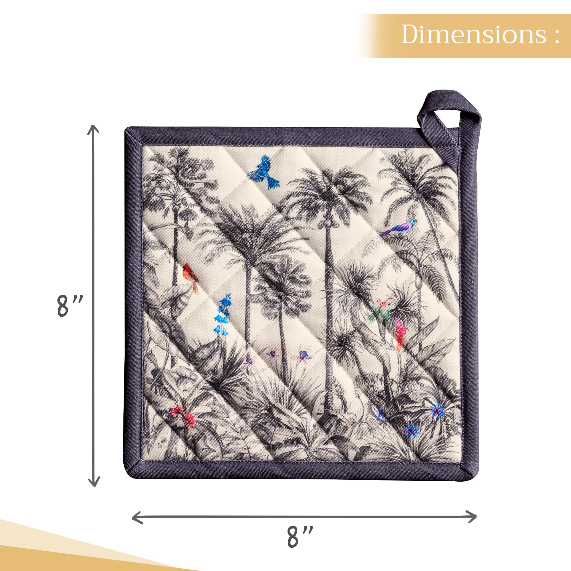 **Hermine 100% Cotton Heat Resistant Potholders Set of 2 (8