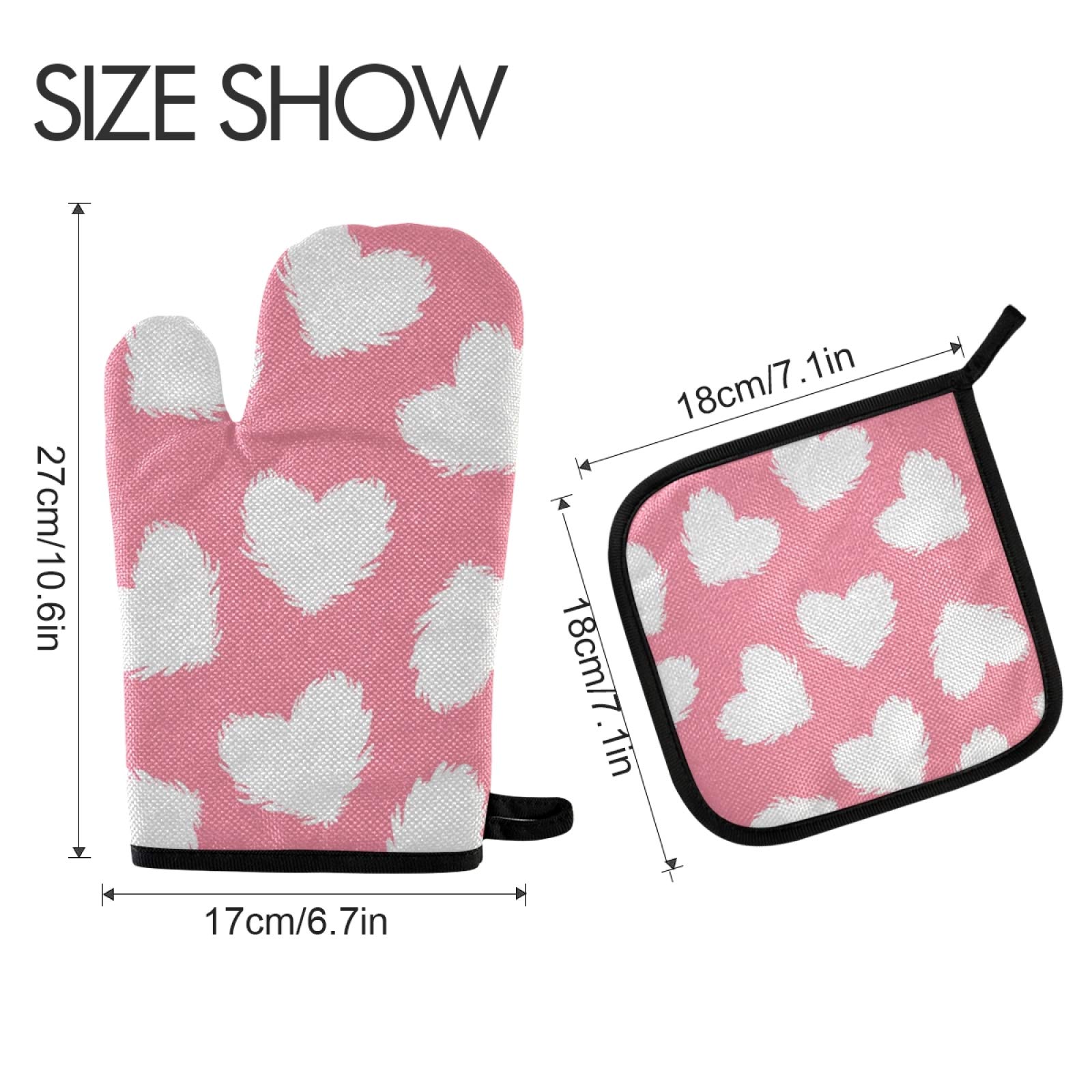 Valentine's Day & Mother's Day Oven Mitts and Pot Holders Set - Heat Resistant Pink Kitchen Gloves for Cooking, Baking, BBQ - Perfect for Holiday Gifts & Home Cooking Safety