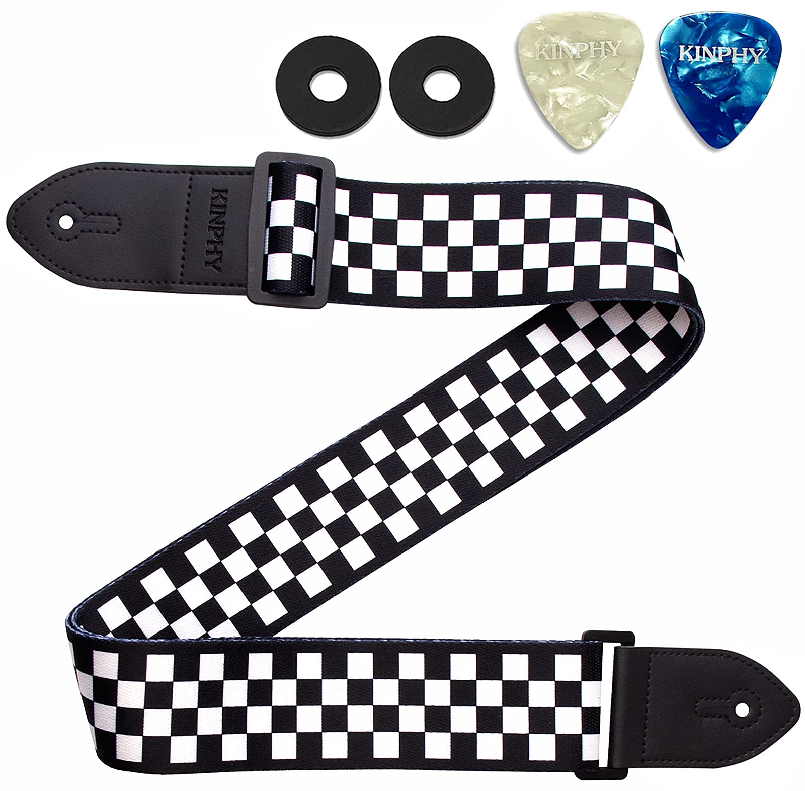 Premium Guitar Strap for Acoustic & Electric Bass - Adjustable Leather Ends with Strap Locks & Free Guitar Picks - Perfect for Live Performances, Studio Sessions & Practice