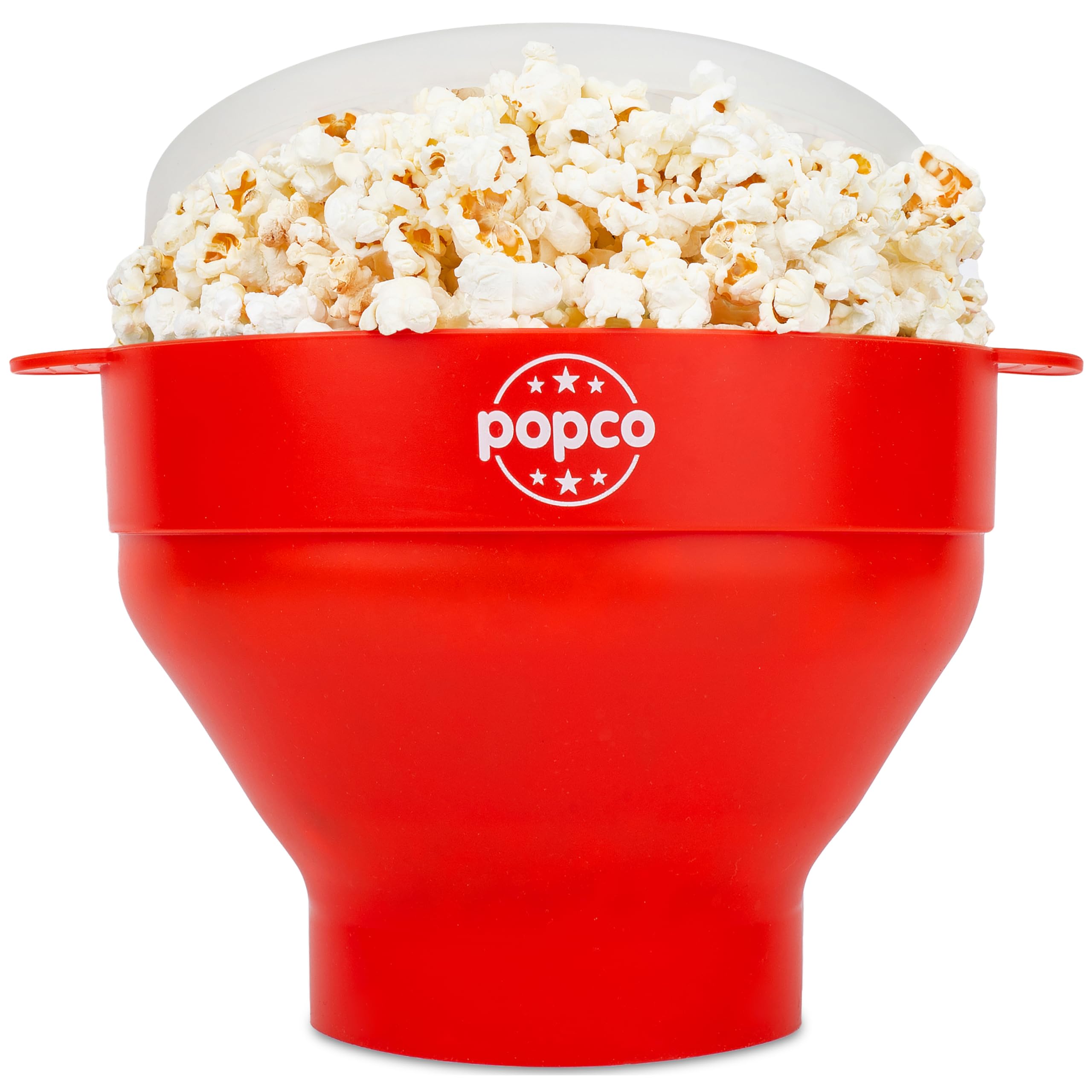 POPCO Microwave Popcorn Bowl - BPA-Free Silicone Popcorn Popper with Heat-Resistant Handles | Collapsible Design (2.3-Inch Folded) | Dishwasher Safe | Perfect for Movie Nights, Parties & Healthy Snacks | Family Size Popcorn Maker in Red