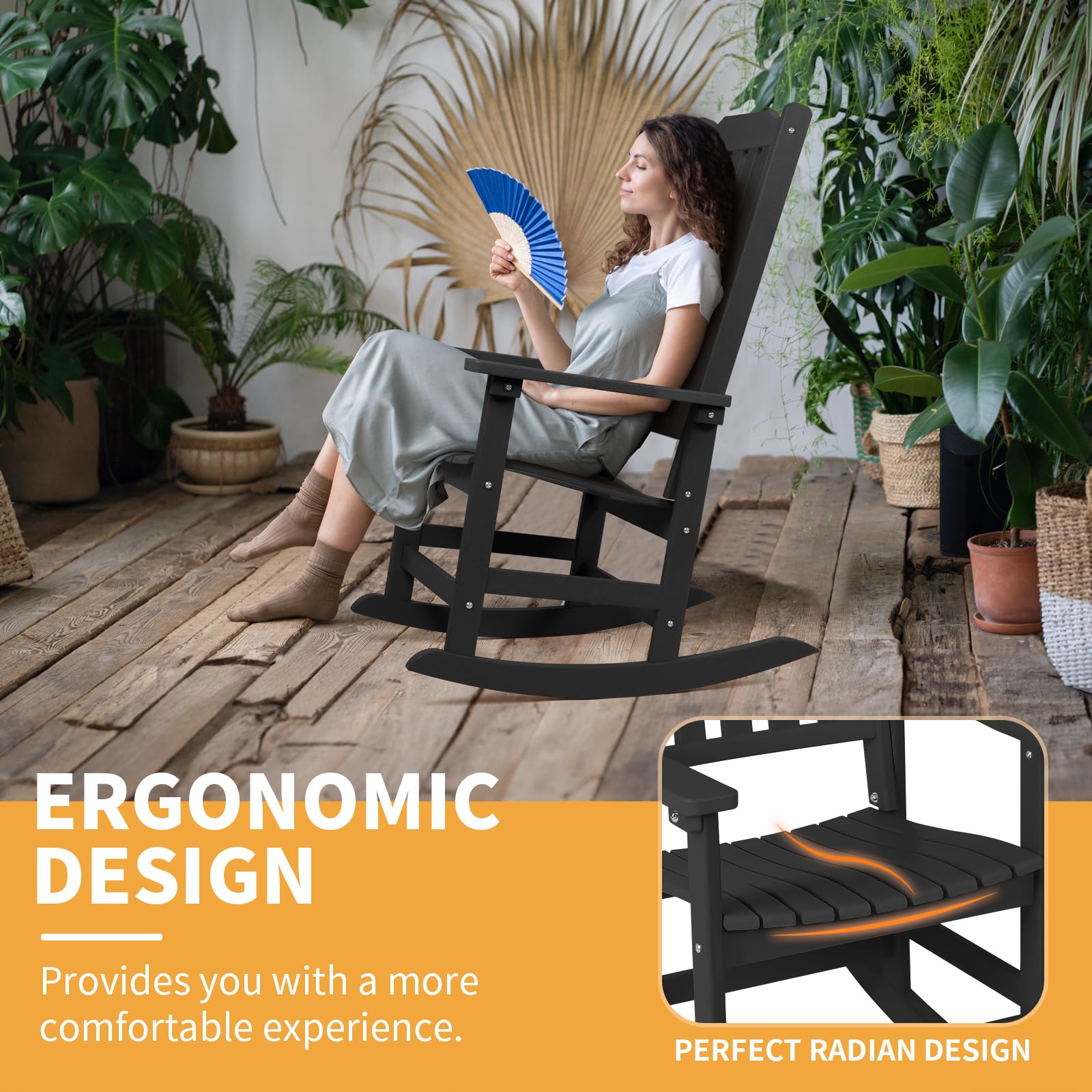 Premium Outdoor Rocking Chair - Heavy Duty All-Weather High Back Patio Rocker, Oversized Comfortable Porch Swing Chair for Garden, Deck, Poolside & Backyard Relaxation