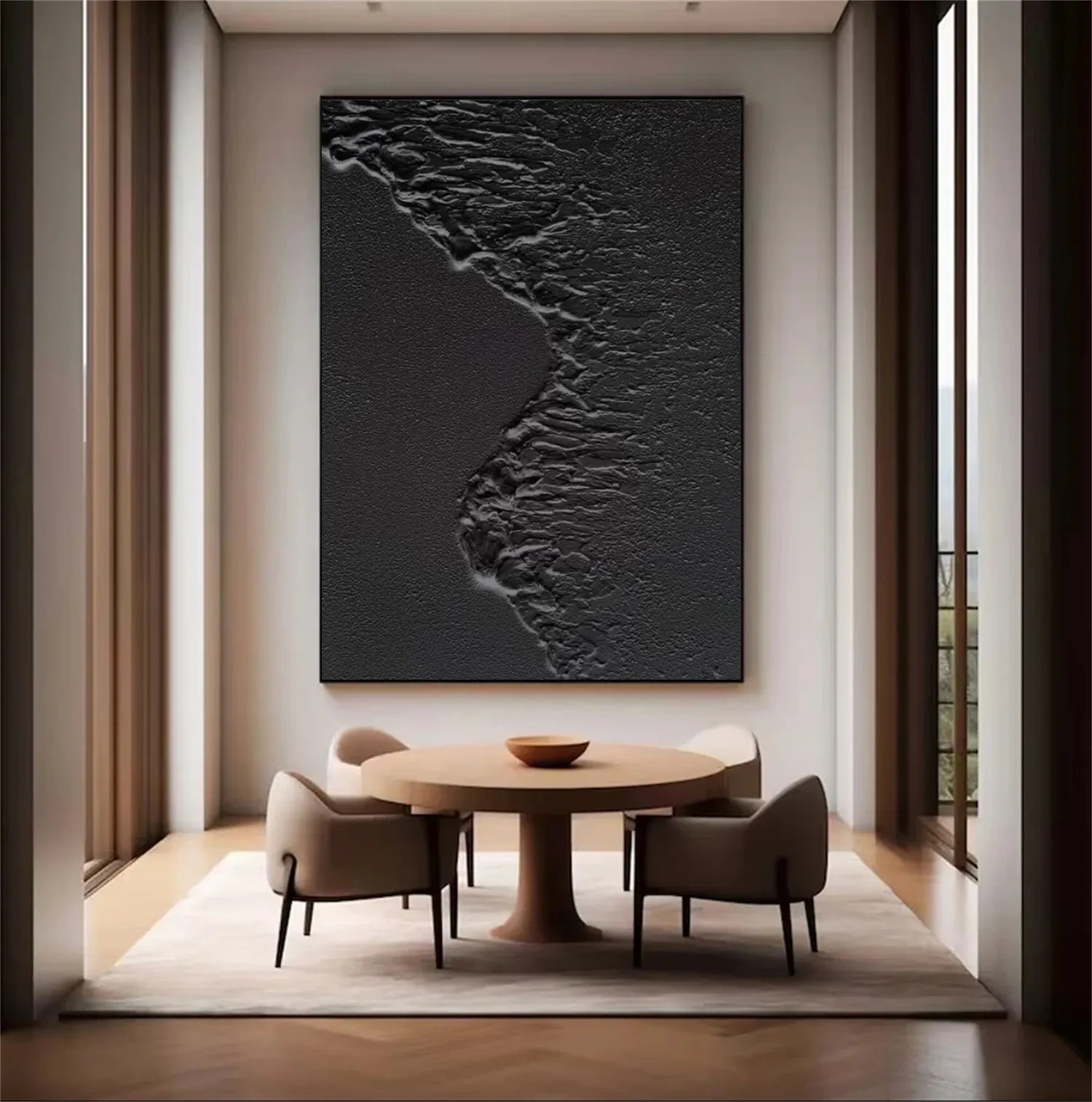 Black Plaster Art Minimalist Textured Painting - Modern Abstract Wall Decor for Living Room, Bedroom & Office | MZ105