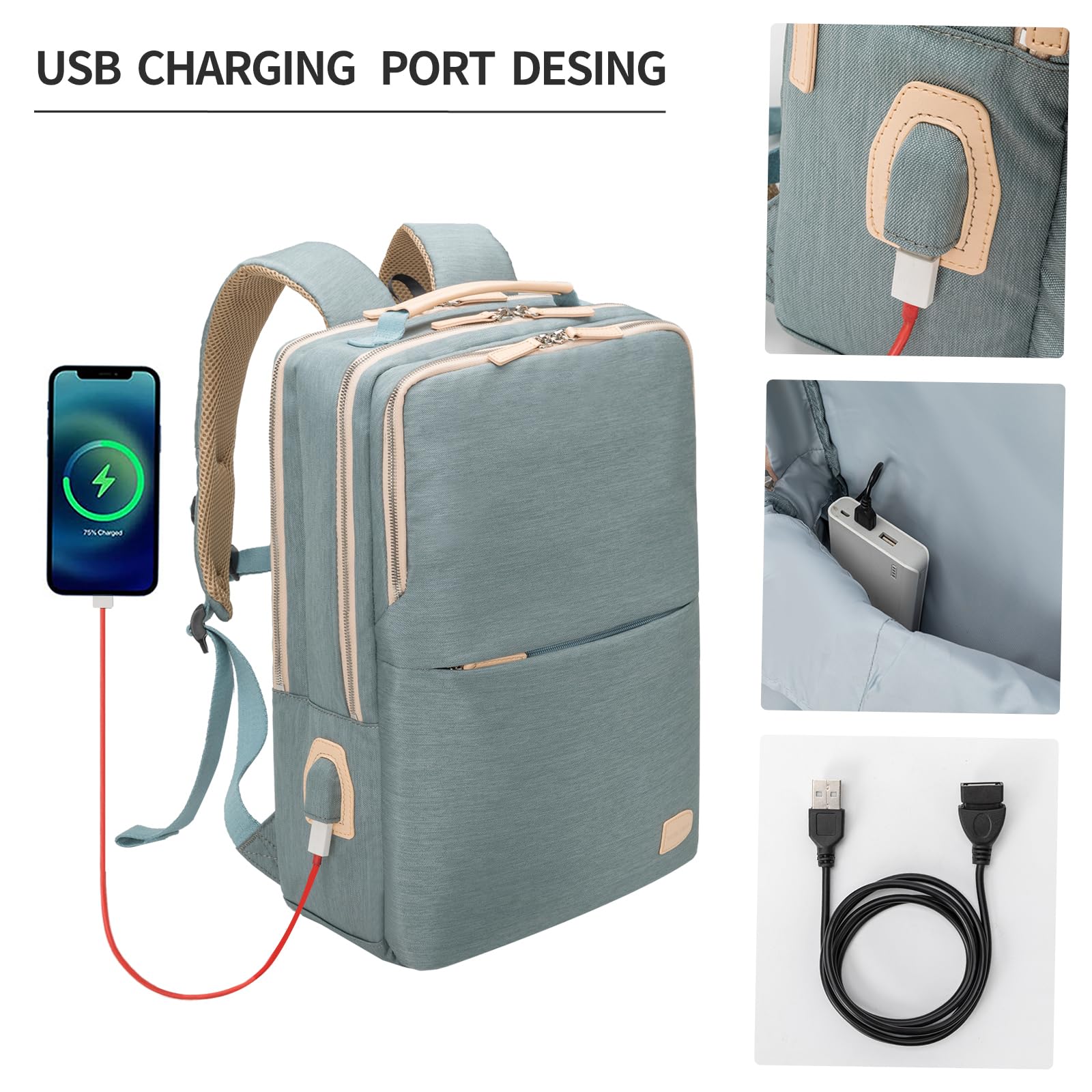 Nobleman Women's Laptop Backpack - Professional 16 Inch Business Backpack for Office & Travel, Lightweight Water-Resistant Work Bag with USB Charging Port, Fits Most Airlines Carry-On Requirements - Perfect for Commuting, Business Trips & College (Aqua)