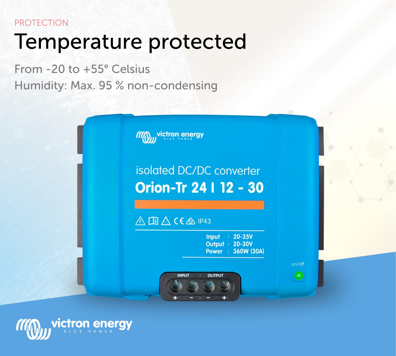 Victron Energy Orion-Tr IP43 24V to 12V 30A 360W Isolated DC-DC Converter - Perfect for Marine, RV, and Off-Grid Solar Power Systems