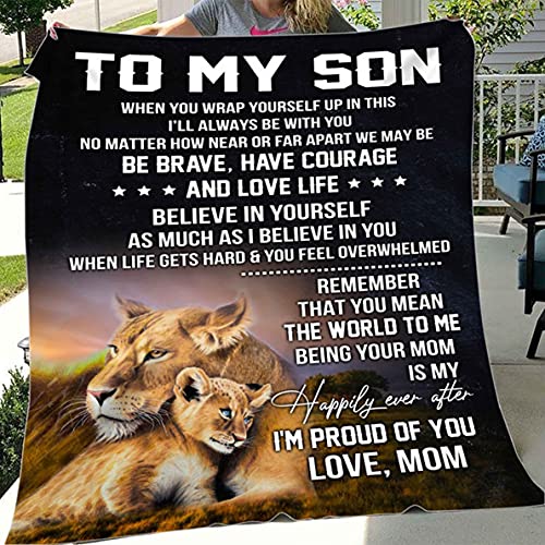 Personalized Lion Dad Blanket for Son - Custom Fleece Sherpa Throw - Father's Day Gift for Dad, Birthday Present for Son - Cozy Blanket for Bedroom, Couch & Family Movie Nights