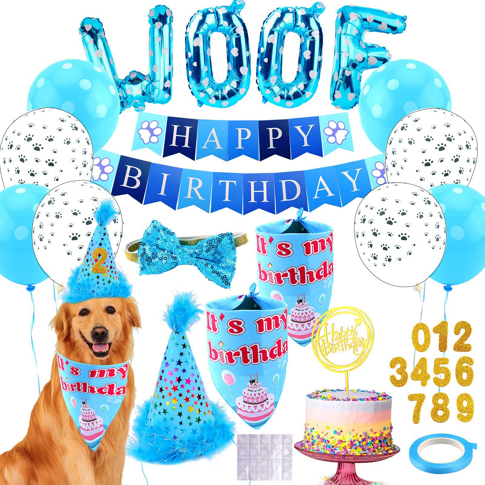 Dog Birthday Party Supplies Set - Includes Bandana, Hat, Scarf, Banner, Balloons & Bow Tie for Pet Celebration Decor | Perfect for Puppy Birthday Parties, Dog Adoption Anniversaries & Pet Celebration Events