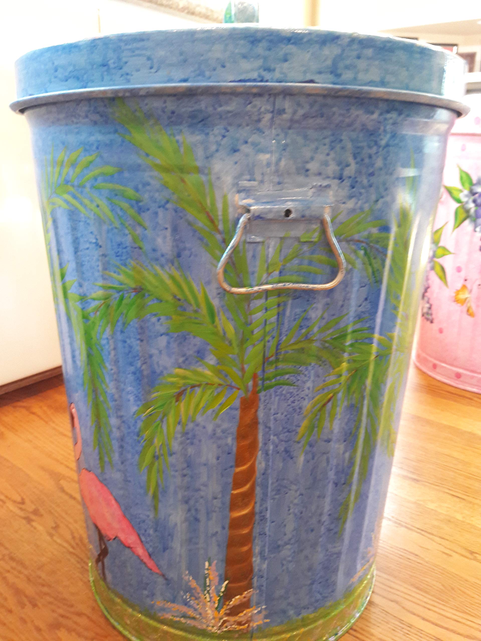 20 Gallon Hand Painted Galvanized Steel Trash Can - Durable Outdoor & Indoor Garbage Bin for Home, Office, Kitchen, and Garden Waste Disposal