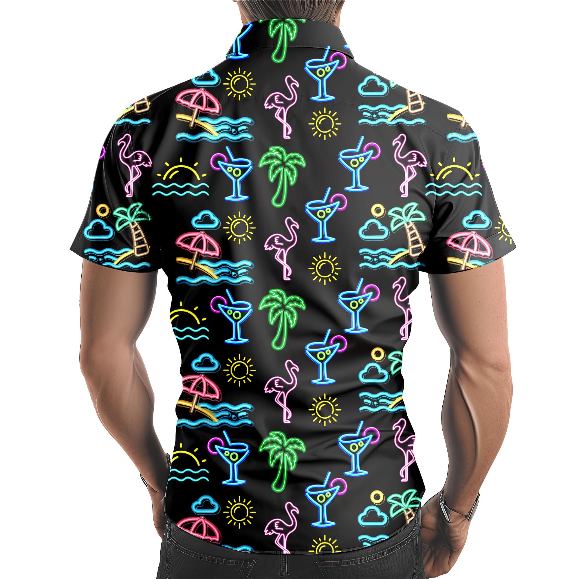 Men's Neon Button-Up Hawaiian Shirts - Vibrant Beach Shirts for Summer & Casual Wear | Perfect for Vacations, Parties & Tropical Outfits