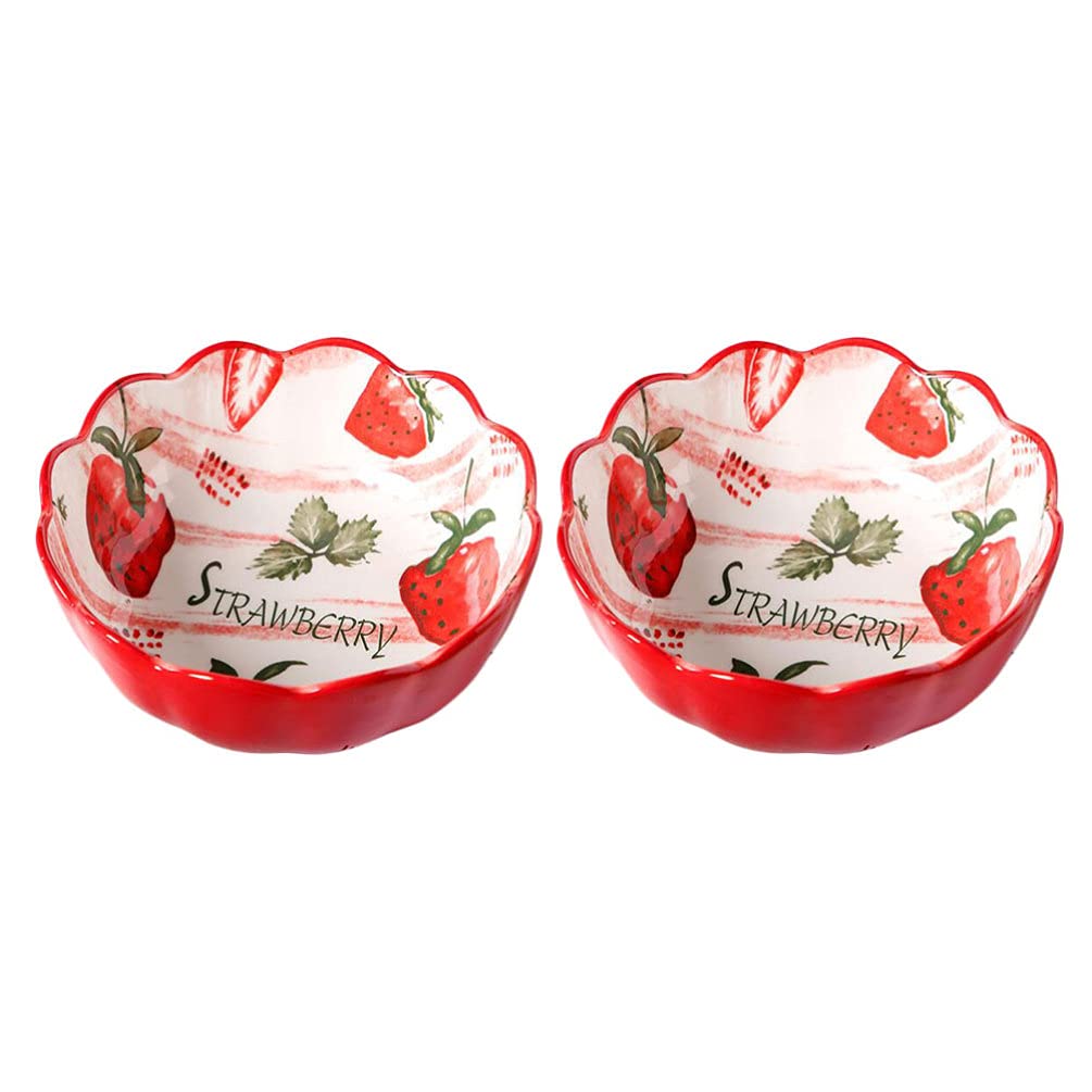 YARNOW 2-Piece Ceramic Dessert Bowls Set - Strawberry Lace Design Small Soup Bowls for Pasta, Ramen, Salad, Rice, Nuts - Perfect for Home Dining, Party Serving & Gift Giving