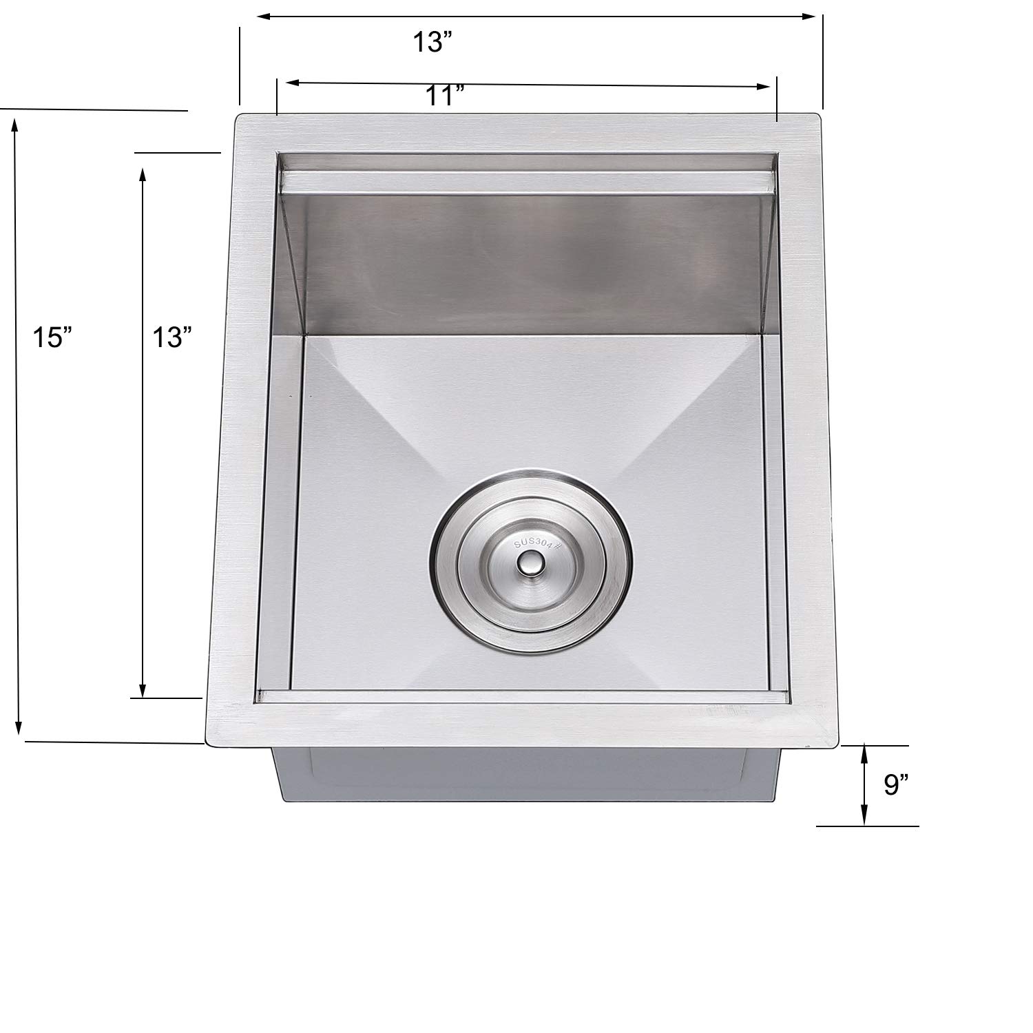 13x15 Inch Stainless Steel Undermount Bar Sink - 16 Gauge RV Kitchen Single Bowl Prep Sink with Accessories for Wet Bar, Workstation & Small Space Kitchen Use