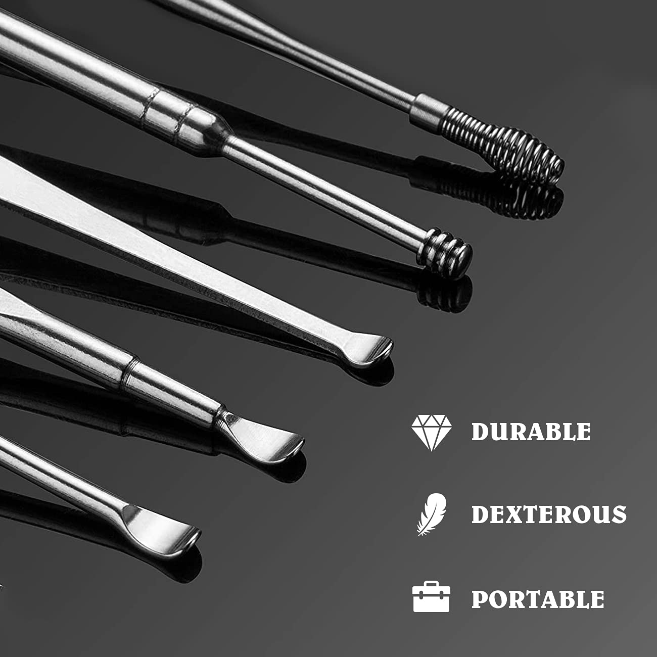 **Ear Wax Removal Kit - 6Pcs Silvery Ear Cleaner Tool with Brush & Storage Box for Adults & Kids - Safe Earwax Removal for Home & Travel Use**