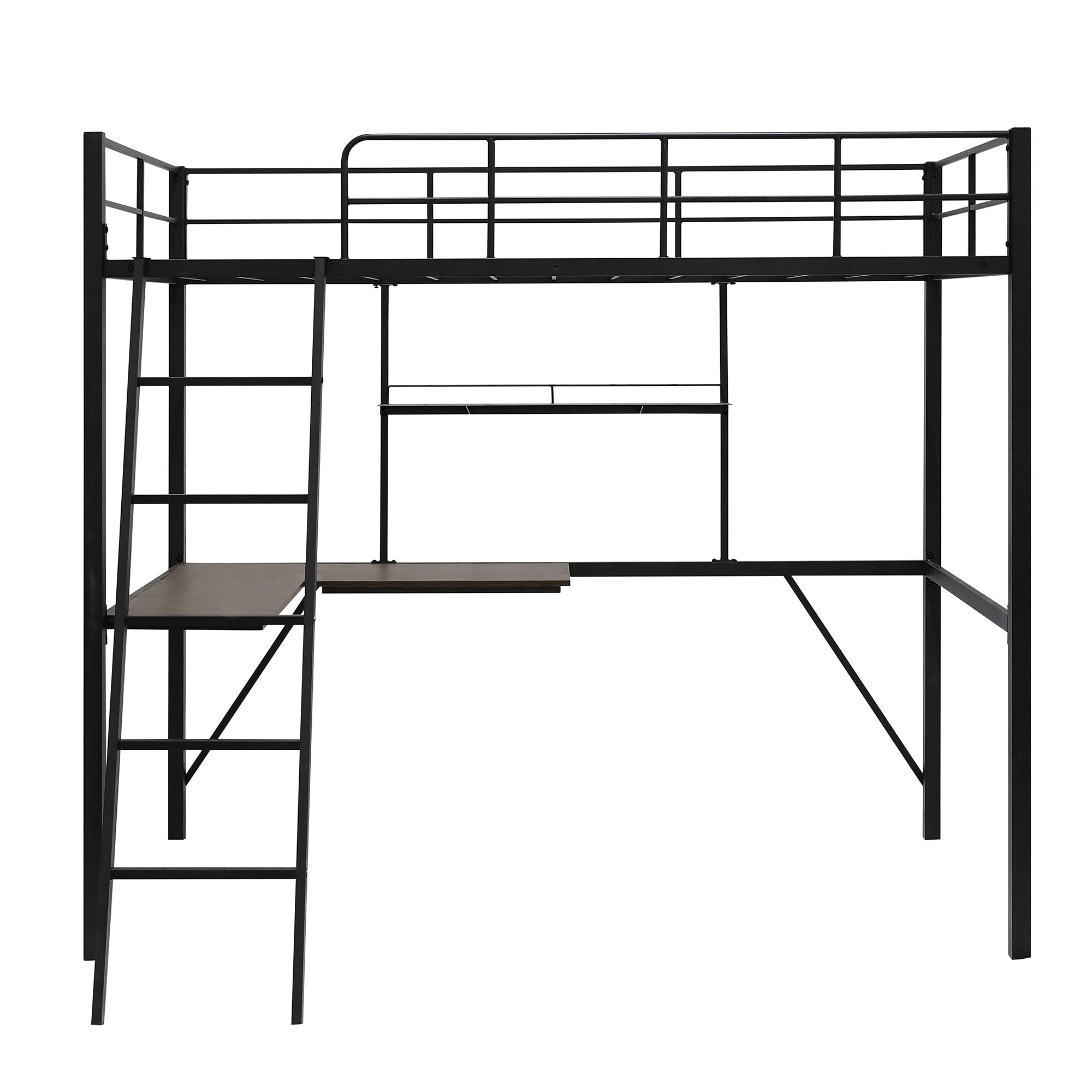 **Heavy Duty Twin Metal Loft Bed with Desk & Shelves - Sturdy Black Loft Bed Frame for Kids, Teens & Adults - Includes 2 Ladders & Safety Guard Rails - Perfect for Small Spaces, Dorms & Apartments**