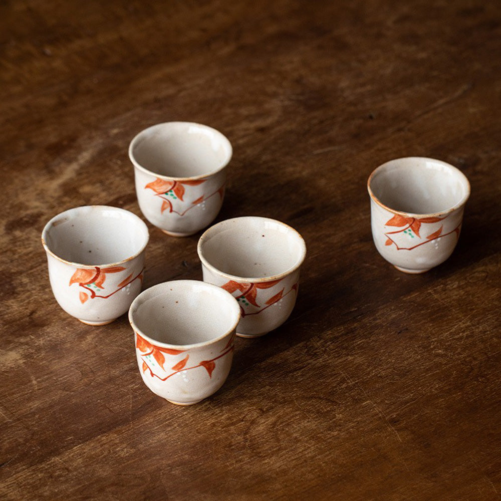 Japanese Ceramic Tea Cup Set - 5 Piece Floral Design Handmade Tea Cups for Home, Office & Gifts | Elegant Tea Time, Japanese Tea Ceremony, Afternoon Tea Party