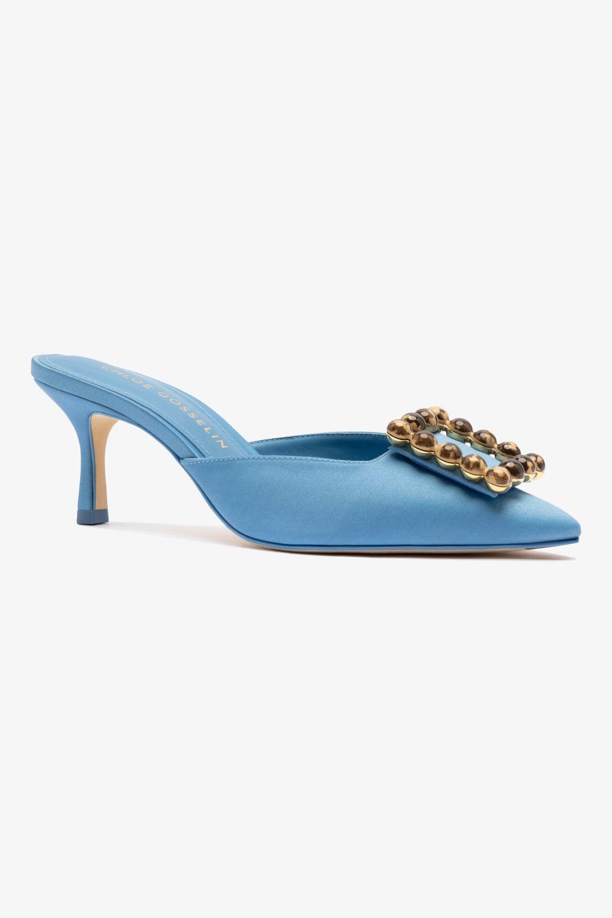 Chloe Gosselin by Larroudé Ava Mule - Blue Satin Heels for Women | Elegant Evening Shoes for Parties, Weddings & Special Occasions