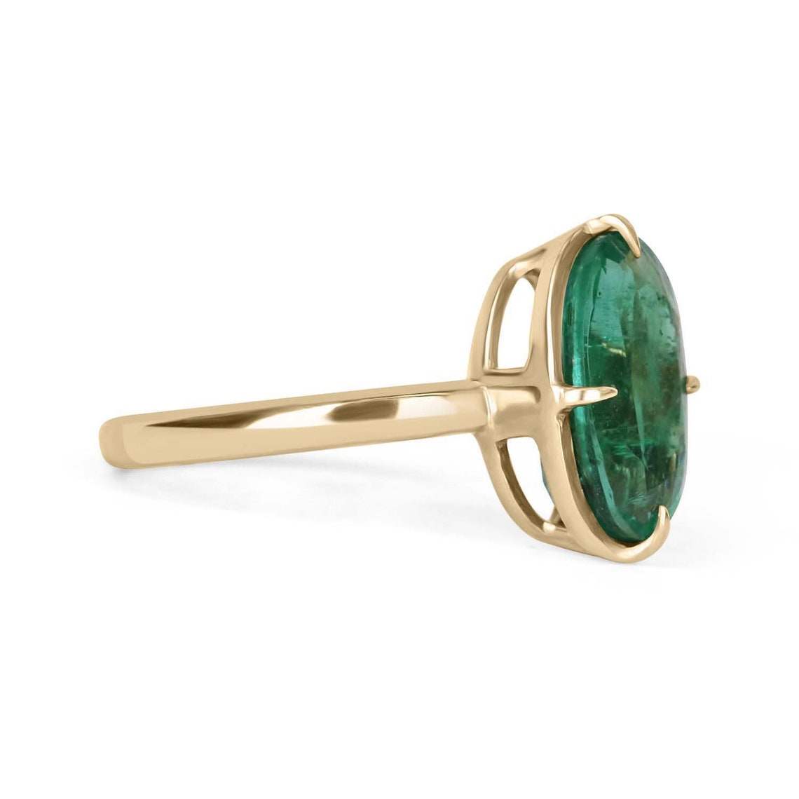 3.36 Carat 14K Gold Oval Emerald Solitaire Ring for Women - Elegant Engagement, Wedding, Anniversary Jewelry Gift