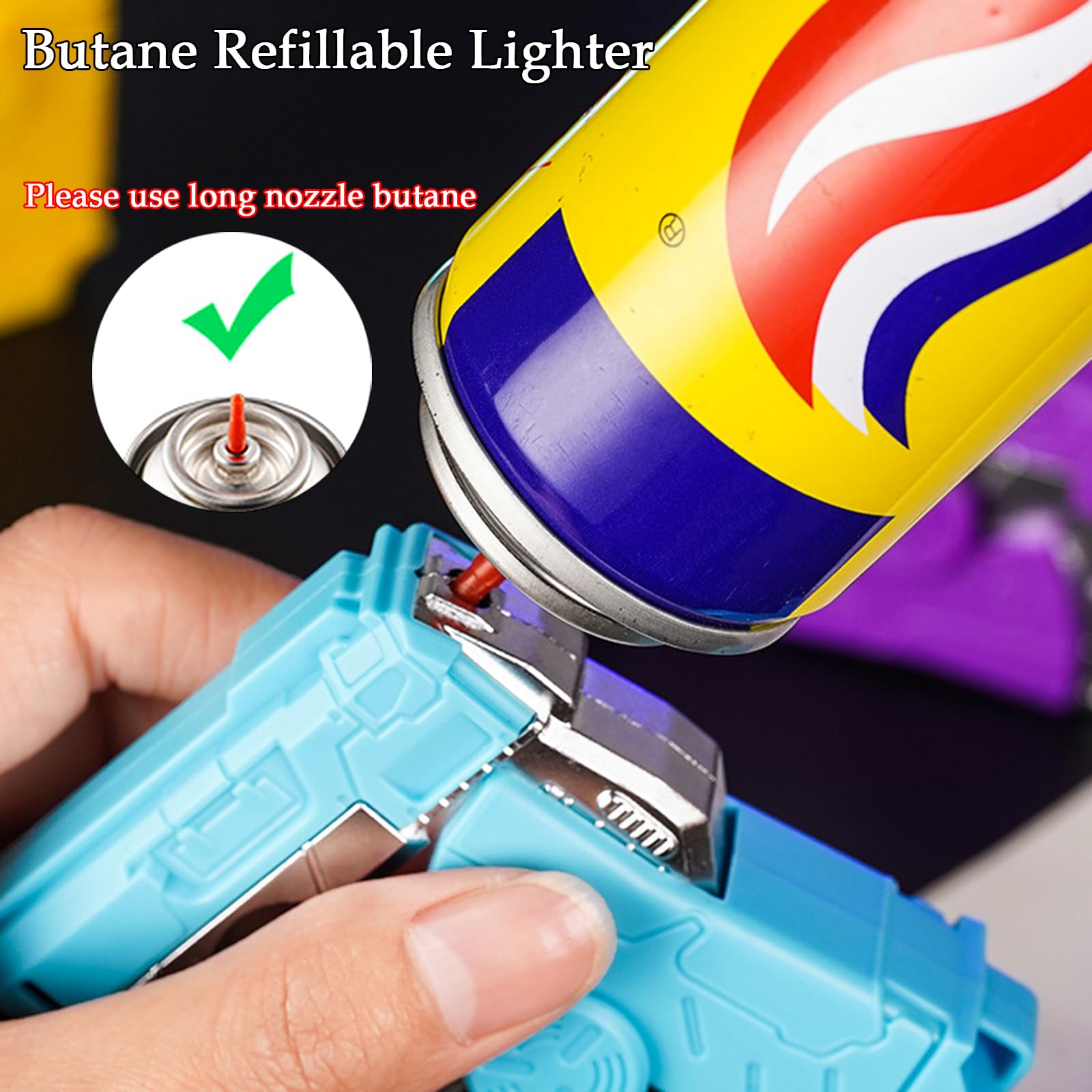 Windproof Adjustable Jet Flame Torch Lighter - Refillable Butane Lighter with Foldable Cool Design for Men & Women - Perfect for Candle Lighting, Kitchen Use, Camping, BBQ & Outdoor Activities (Black, Gas Not Included)