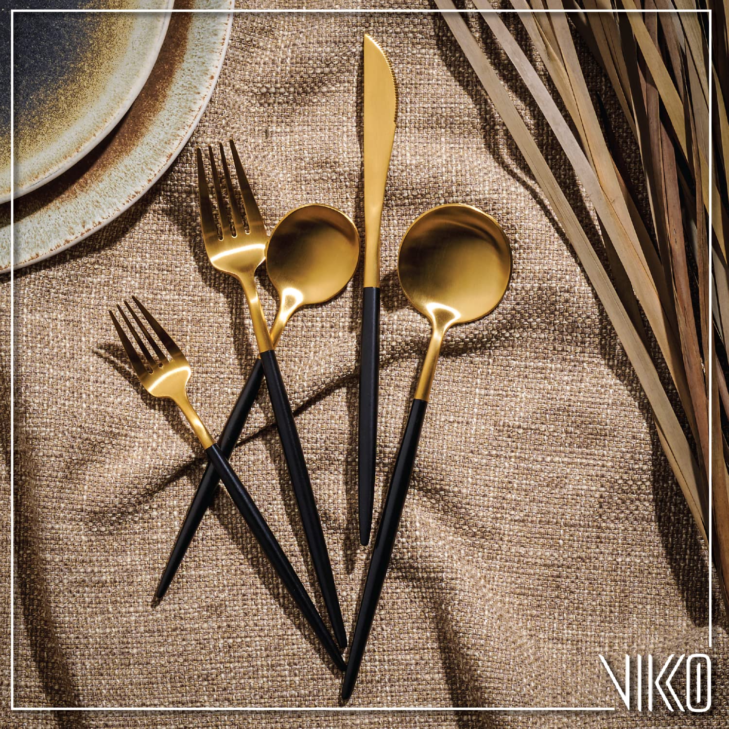 Vikko Decor Modern Silverware Set - Matte Black & Gold 18/10 Stainless Steel Flatware - 20-Piece Cutlery Set for 4 - Elegant Two-Toned Long Handled Dining Utensils - Perfect for Fine Dining, Dinner Parties & Upscale Restaurants