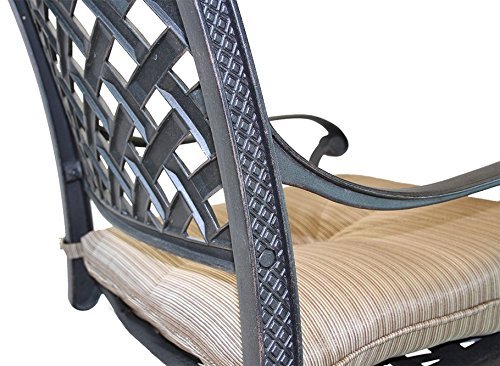 Dark Bronze Cast Aluminum Outdoor Patio Dining Chairs Set of 4 with Walnut Cushions - Durable Weather-Resistant Garden Furniture for Backyard, Poolside & Restaurant Use