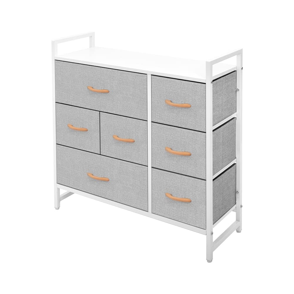 AZL1 Life Concept 7-Drawer Storage Dresser Organizer with Removable Fabric Bins - Large Standing Chest for Bedroom, Office & Living Room - Light Grey Home Furniture for Clothes, Toys & Home Organization