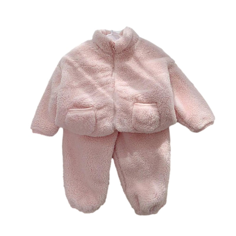 Warm Kids Fleece Coat Set for Boys & Girls - Soft Winter Jacket & Pants Outfit - Perfect for Outdoor Play & Cold Weather