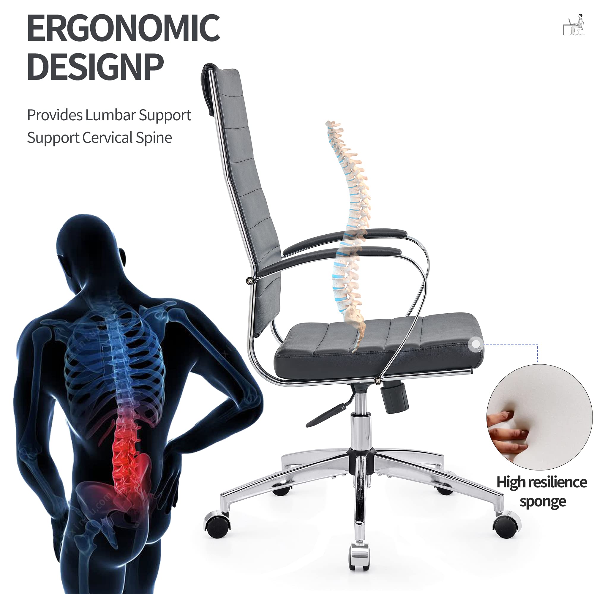 Premium Big & Tall Executive Office Chair - High Back Ergonomic Leather Desk Chair with Wheels & Adjustable Arms - Heavy Duty Swivel Rolling Chair for Conference Rooms & Home Offices (Black) - Perfect for Long Work Hours & Professional Meetings