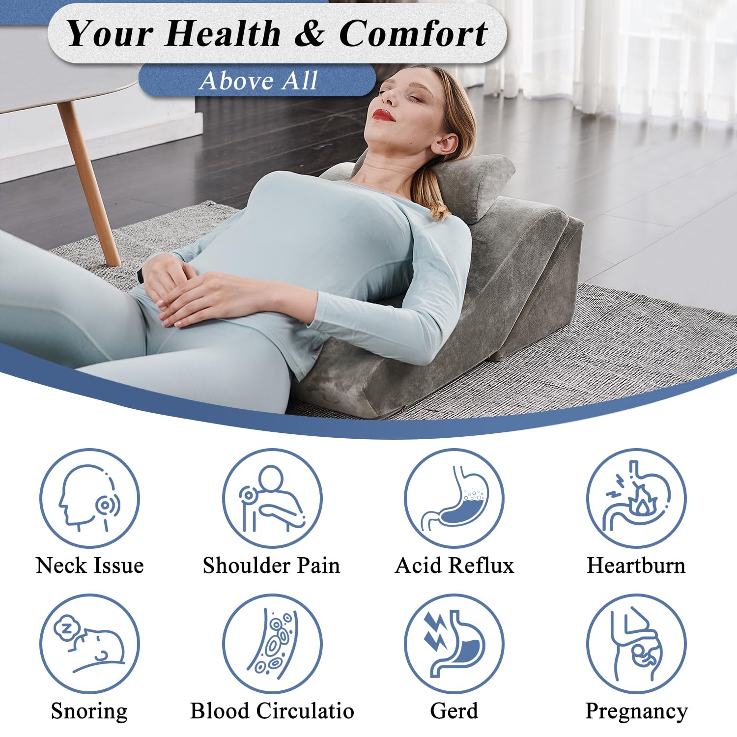 **Axelrod Adjustable Bed Wedge Pillow Set – Memory Foam Support for Back, Leg & Knee Pain Relief | Post-Surgery Orthopedic Pillow | Anti-Snoring, Heartburn & Acid Reflux Relief | Grey – Perfect for Reading, Sleeping & Recovery**