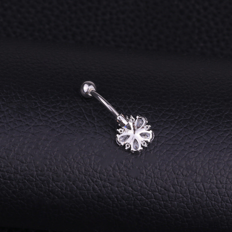 Surgical Steel Flower Belly Button Ring - HSBR18610 | Dainty Floral Navel Piercing Jewelry for Women, Perfect for Everyday Wear & Special Occasions