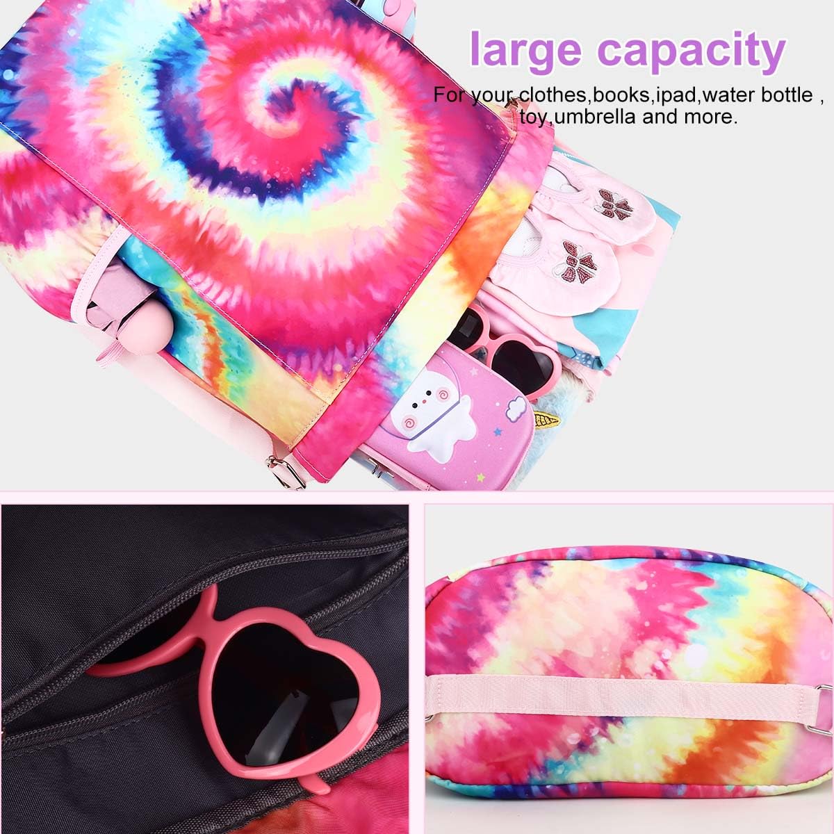RHCPFOVR Kids Tie Dye Drawstring Backpack - Lightweight Mini Gym Bag for Girls, Dance, Beach, Swim & Travel with Dual Water Bottle Holders | Perfect for School, Sports & Outdoor Activities