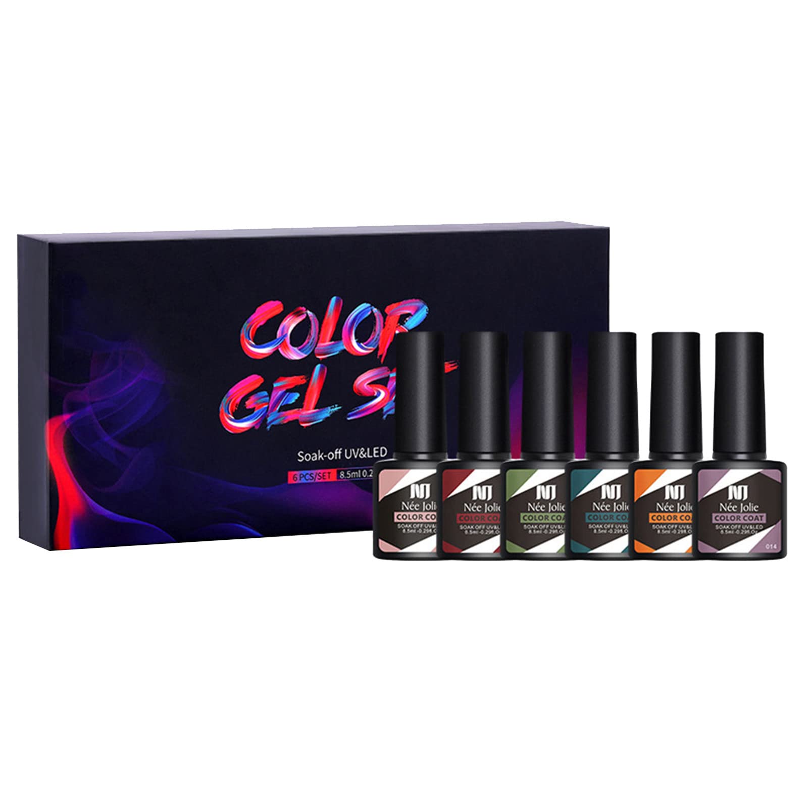 6x8ml Gel Nail Polish Kit - Base & Top Coat Set for Home Manicure | Perfect Beauty Gift for Women & Girls