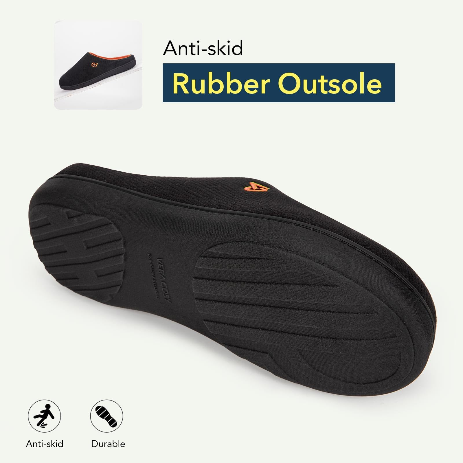 VeraCosy Men's Two-Tone Memory Foam House Slippers - Indoor/Outdoor Comfort Slippers with Durable Rubber Sole for Home, Garden & Backyard Relaxation