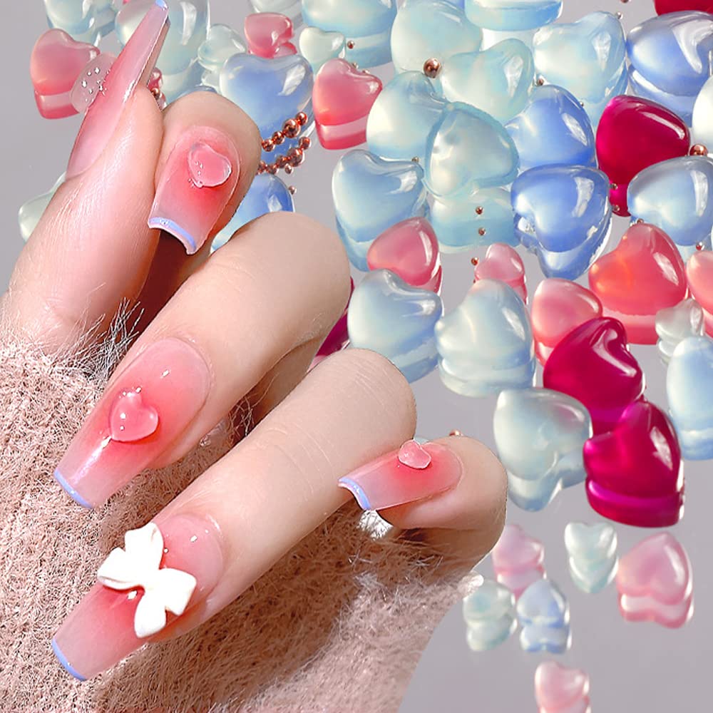 3D Heart Nail Charms - Light Changing Resin Rhinestone Nail Art Decorations for Acrylic Nails (80PCS) | DIY Manicure Supplies for Women & Girls | Perfect for Valentine's Day, Parties, and Special Occasions