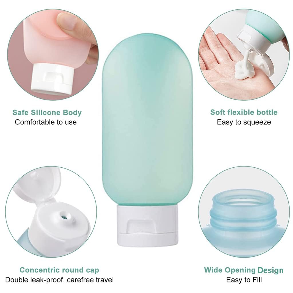 Leak Proof Refillable 60ML Travel Bottles Set with Transparent Carry Bag - Squeezable Toiletry Containers for Shampoo, Lotion & Cosmetics | 3-Piece Multicolor Travel Essentials for Business Trips, Vacations & Gym Use