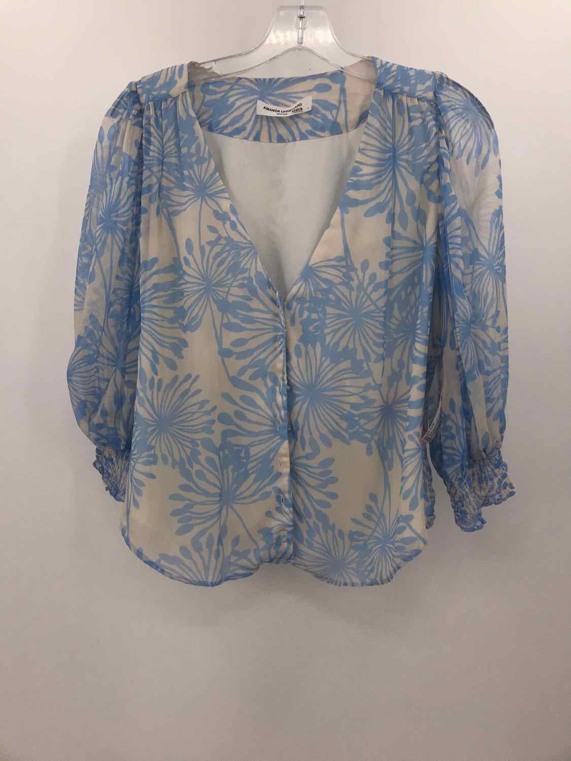 Vintage Amanda Uprichard Blue Floral Print Blouse Size Large - Perfect for Date Night & Office Wear