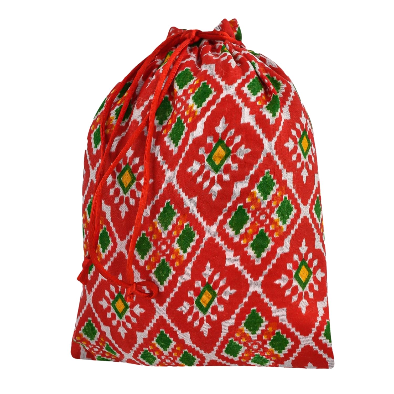 Kuber Industries Silk Wedding Potli Bag - 7x9 Inch Medium Drawstring Closure Clutch for Women - Perfect for Weddings, Baby Showers & Christmas Gifts - Pack of 10 Red Patola-Print Potli Wallets