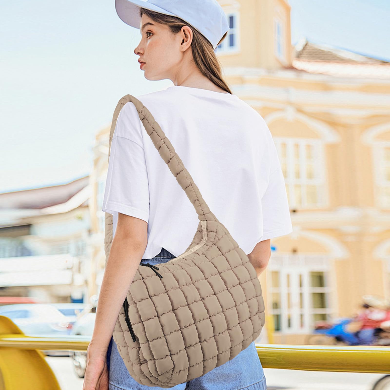 Quilted Puffer Crossbody Bag for Women - Large Lightweight Tote Shoulder Bag with Padding, Hobo Carryall Purse for Gym, Work & Travel | Casual Outfits, Daily Commute & Shopping