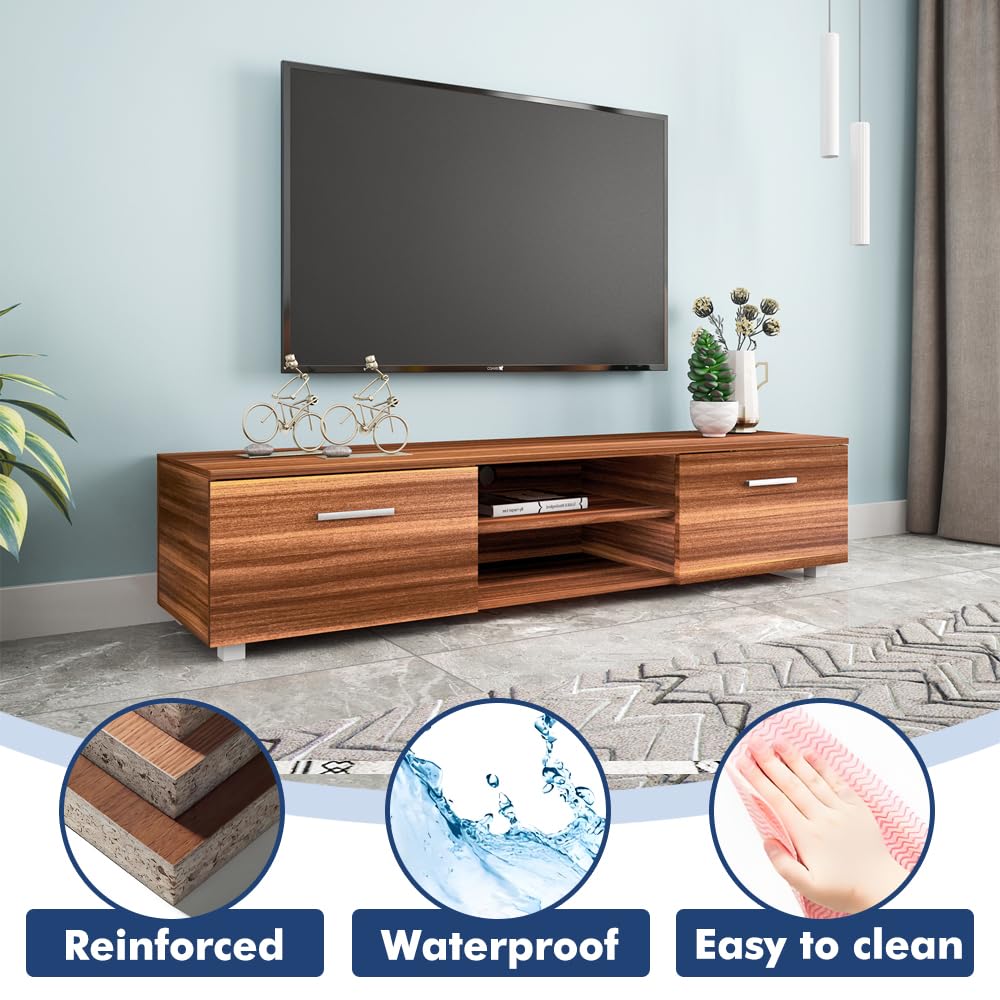 Modern TV Stand for 40-65 Inch TVs - Low Profile Entertainment Center with Storage Shelves | Wood Grain Media Console for Living Room, Bedroom & Home Theater
