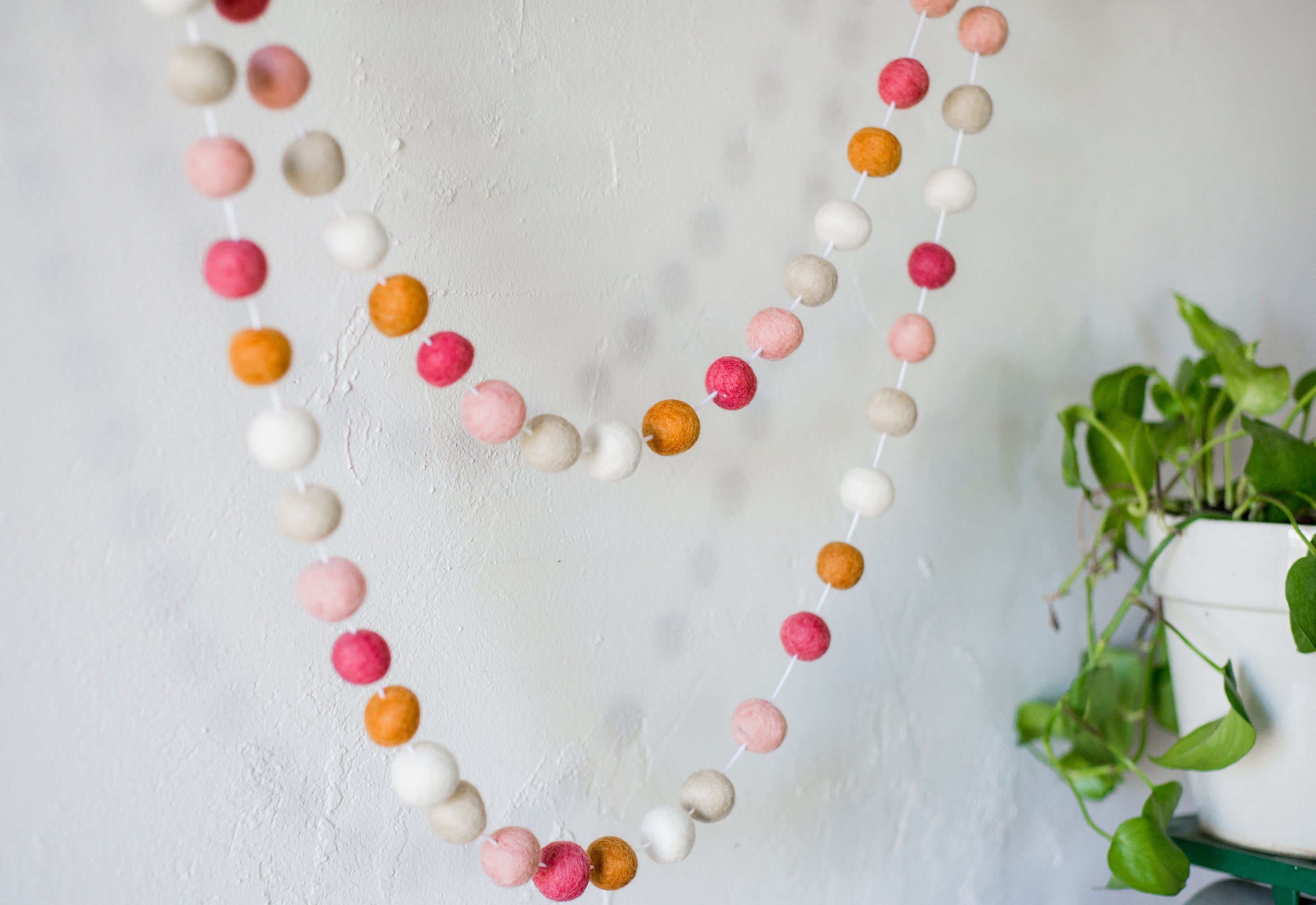 Sienna & Dark Coral Felt Ball Garland - Handmade Wool Decor for Nursery, Wedding, Party Backdrop - Perfect for Baby Showers, Christmas Tree, Wall & Home Decoration