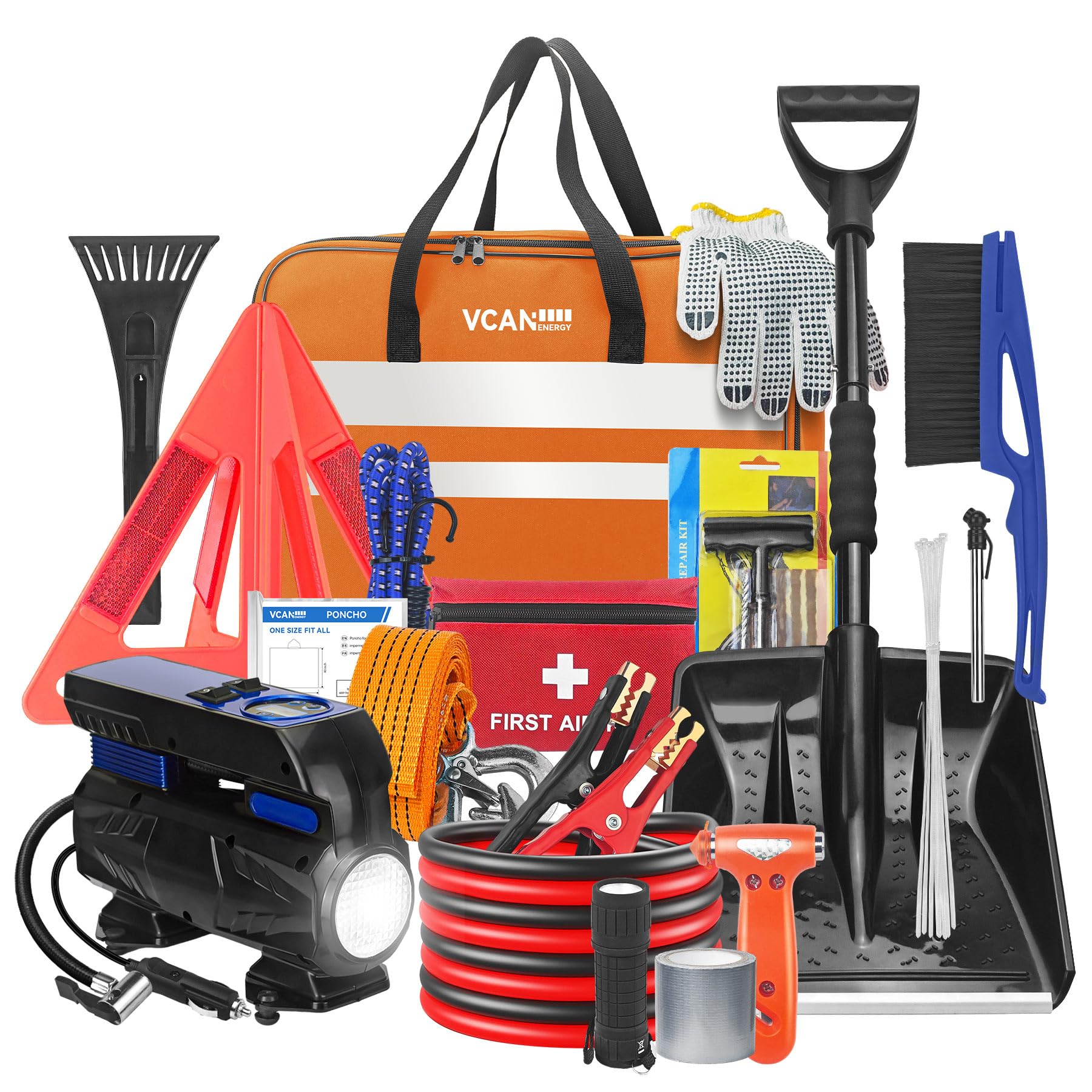Portable Car Emergency Kit with Air Compressor - Winter Roadside Safety Assistance for Cars & Trucks | Essential for Road Trips, Winter Driving & Vehicle Emergencies